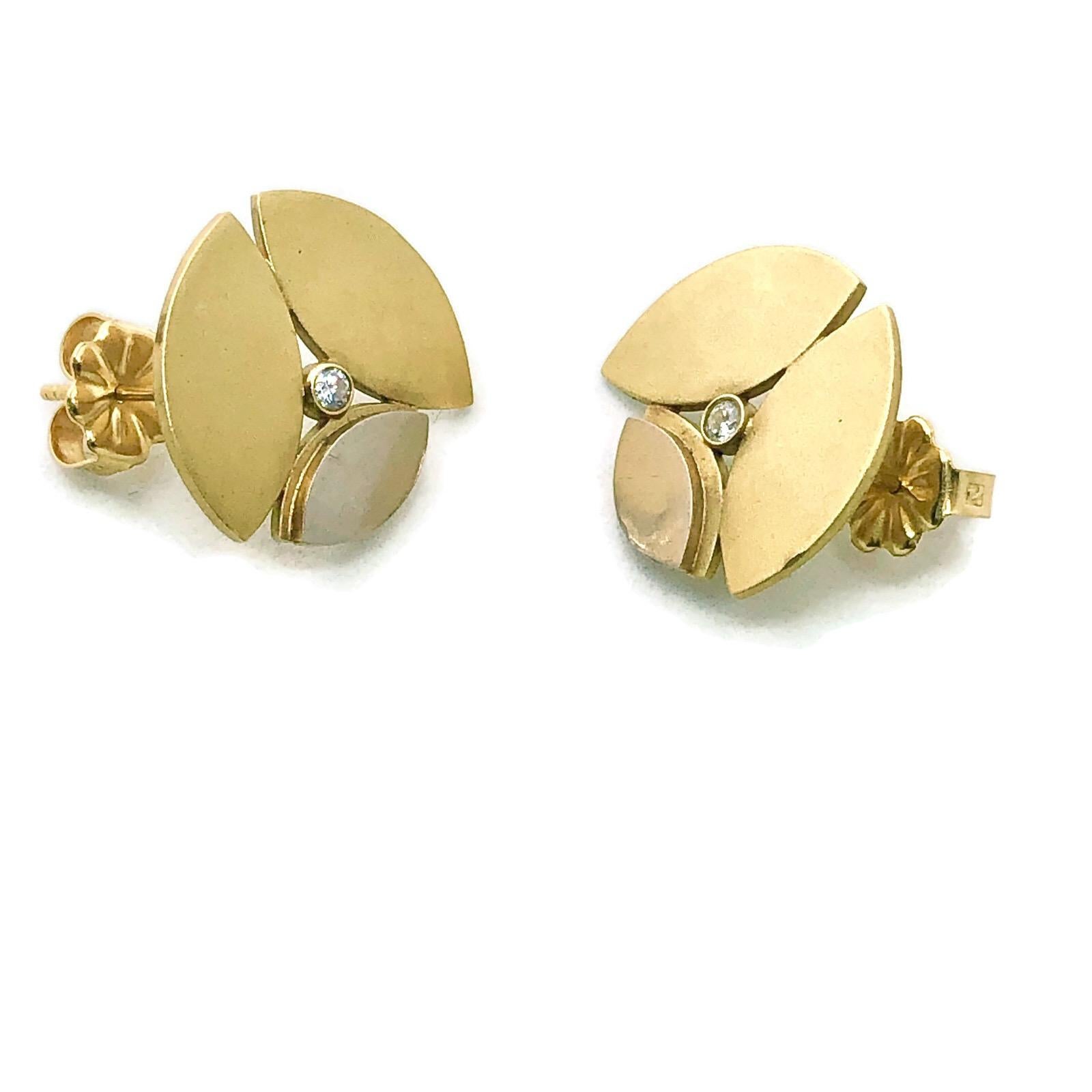 Women's Maria Samora, Taos, New Mexico Designer,  18k Two-Tone Gold Earrings Diamonds For Sale