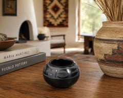 Maria & Santana Martinez San Ildefonso Blackware Carved Pottery Bowl