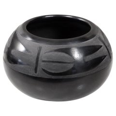 Maria & Santana Martinez San Ildefonso Blackware Carved Pottery Bowl
