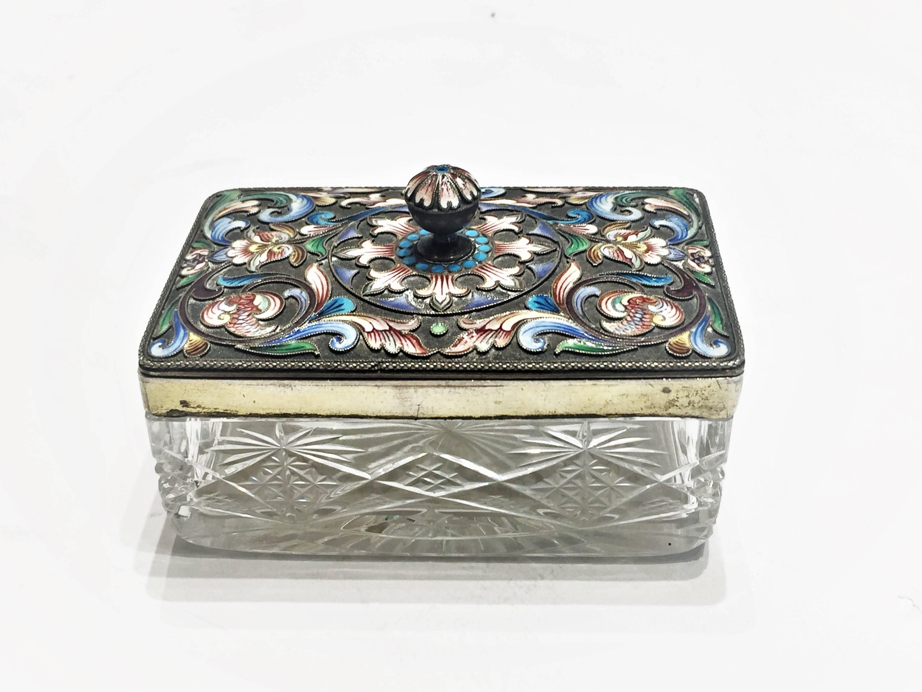Maria Semenova, Enameled and Gilt Silver and Hand-Cut Crystal Box, circa 1910 In Good Condition In New York, NY