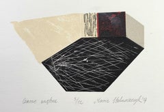 Schwarzes Interieur - Zeitgenössischer Linoschliff-Holzschnitt, farbenfroher abstrakter Druck