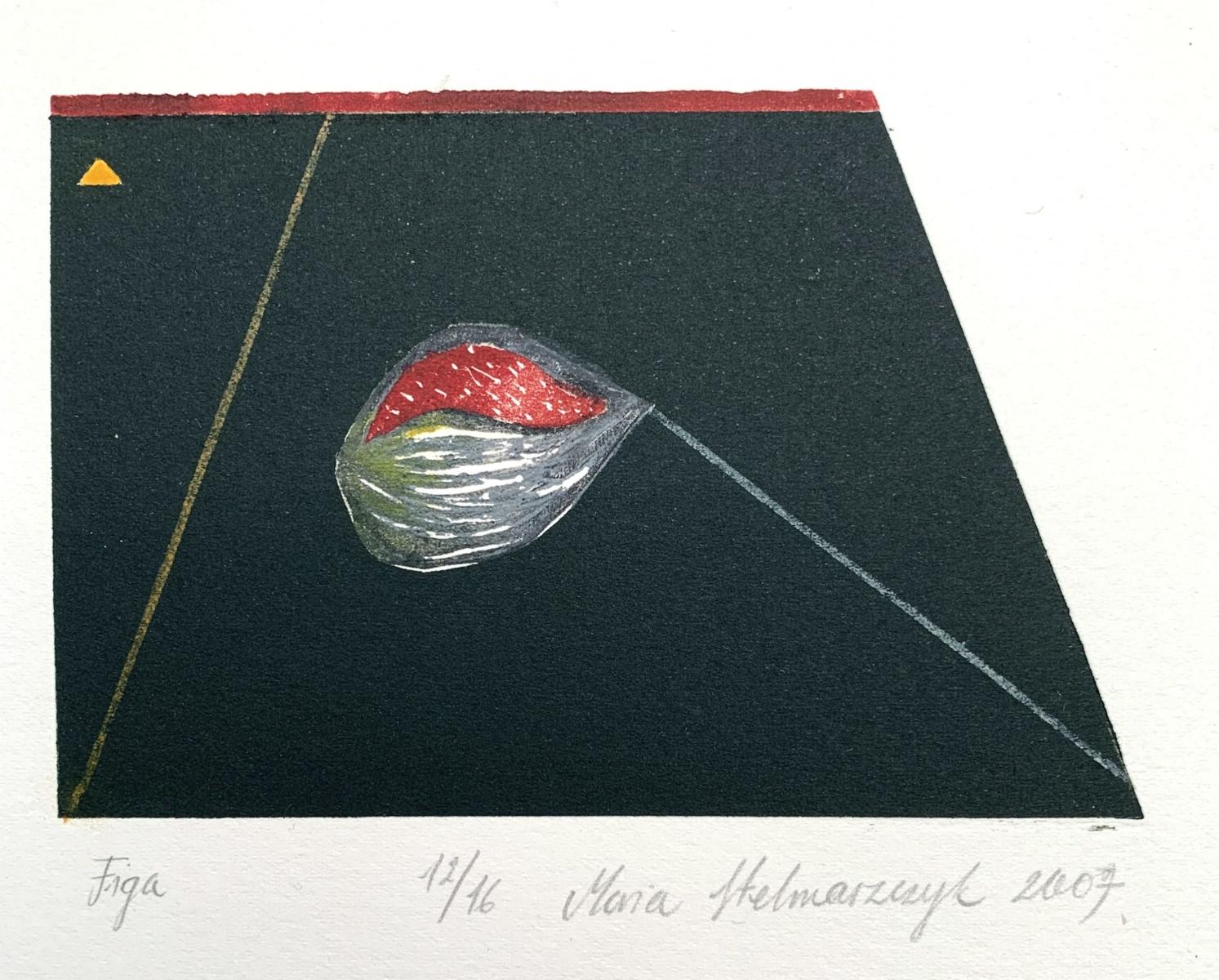 Maria Stelmaszczyk Abstract Print - A fig - Contemporary Linocut Woodcut Print, Geometric