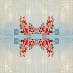 Symmetry- framed 30 x 30 geometric figurative photograph in reds and blues 