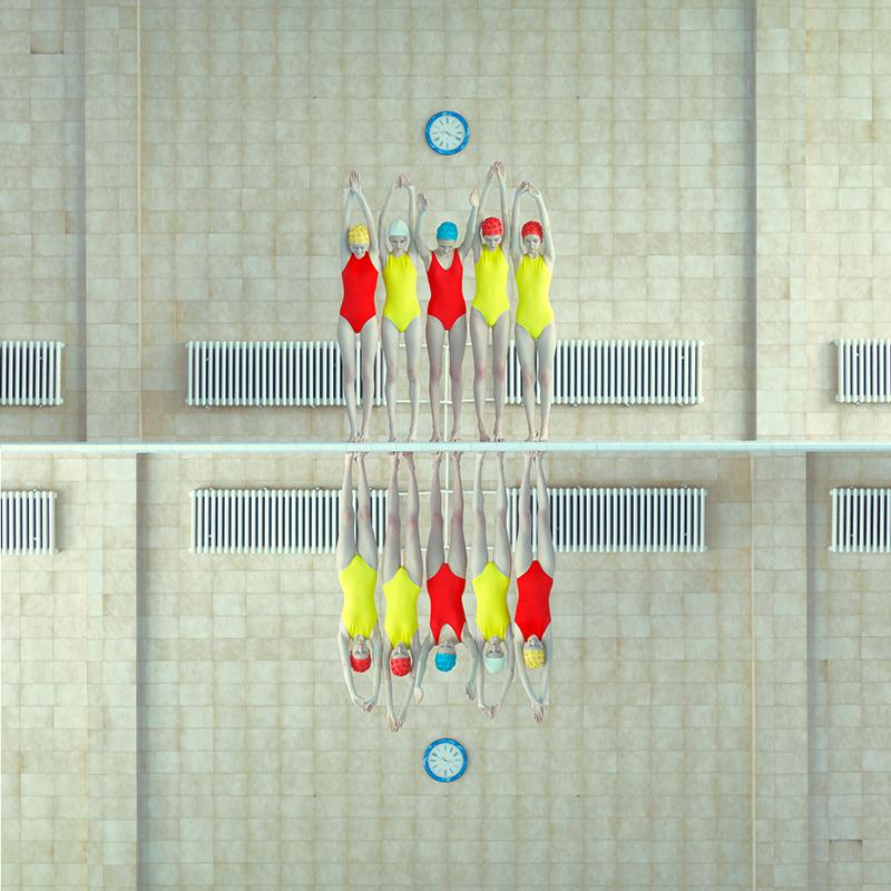 Maria Svarbova
s symmetric, and minimalist photographs depict females swimmers in the context of socialist era architecture in Slovakia. From her newest series "The Innovation" where she seamlessly manipulates her images. 
Price for print only.