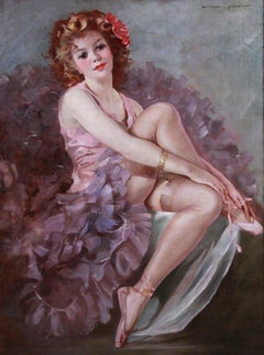 Ritratto di ballerina seduta di Maria Szantho, olio su tela firmato, 1960 circa