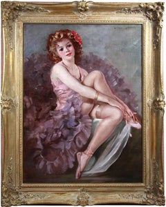 Retro Oil On Canvas Portrait Of A Seated Ballerina By Maria Szantho Framed