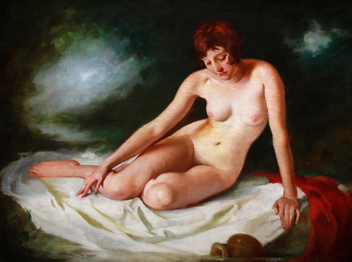 Pintura al óleo sobre lienzo, Desnudo bañándose Por Maria Szantho en venta 1