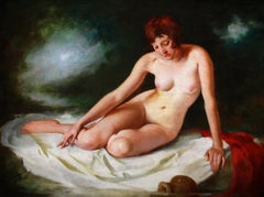 Pintura al óleo sobre lienzo, Desnudo bañándose Por Maria Szantho