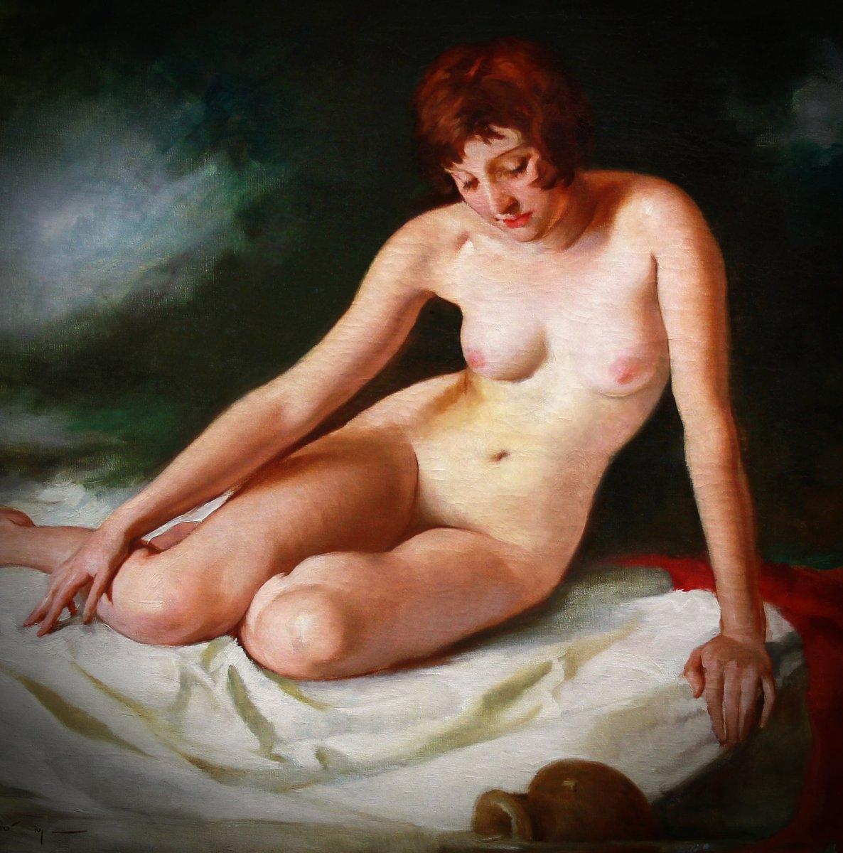 Pintura al óleo sobre lienzo, Desnudo bañándose Por Maria Szantho en venta 2