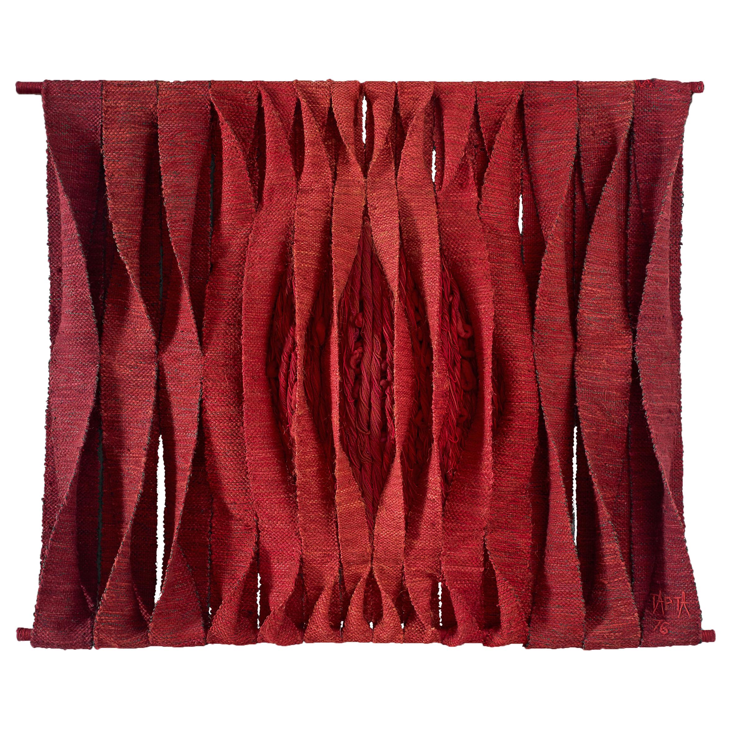 Maria Tapta Large Wall Sculpture in Red Textiles, Belgium, 1975