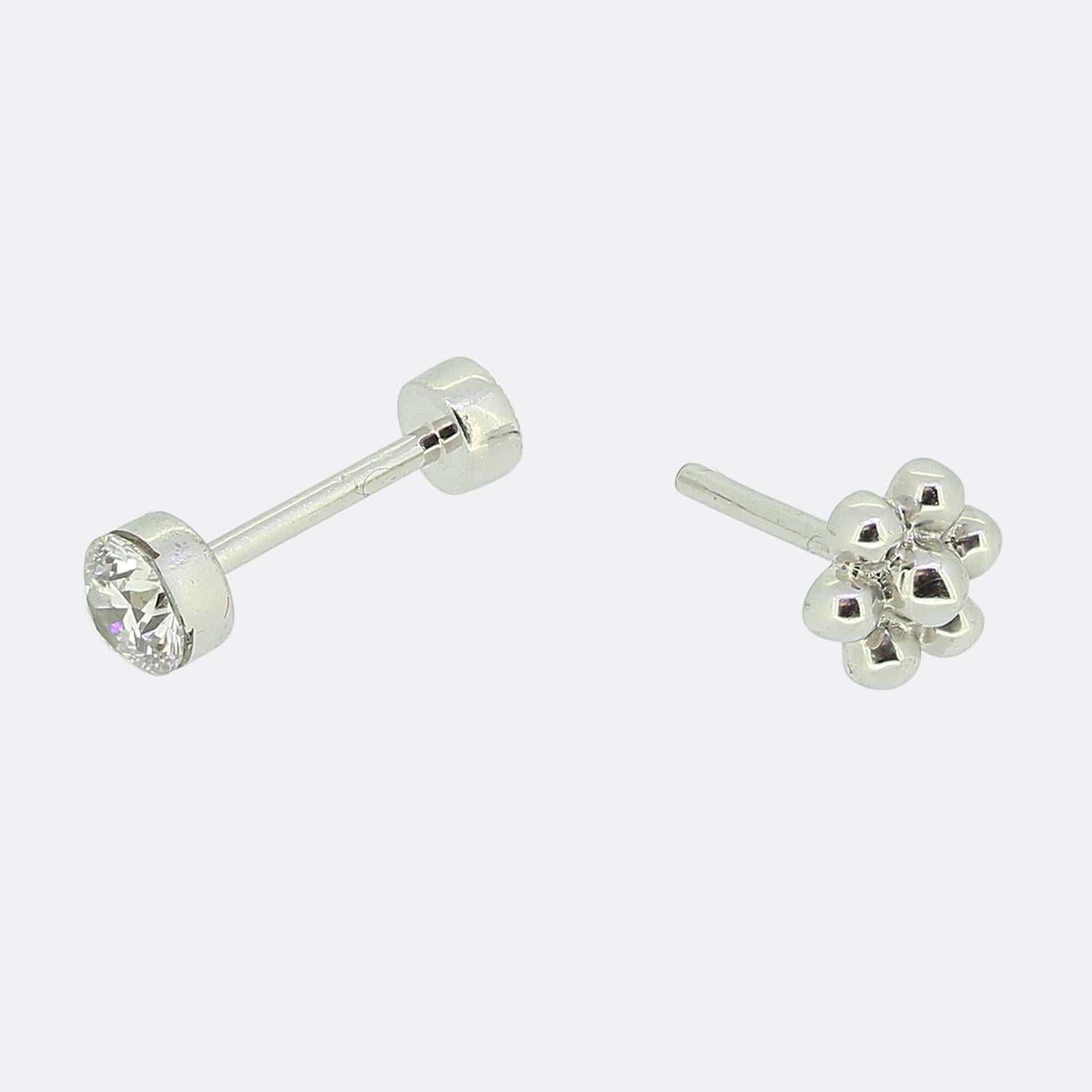 Round Cut Maria Tash 4mm Invisible Diamond Threaded Stud Earring with Diamond Back For Sale