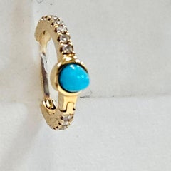 Maria Tash Diamond Pavé Mini Hoop Earring with Turquoise Cabochon, 18K Gold, Sin