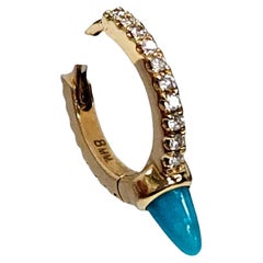 Maria Tash Diamond Pavé Mini Hoop Earring with Turquoise Cabochon, 18K Gold, Sin