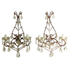 Maria Teresa Style Couple of Sconces with Lead Crystal, Italy, Venice