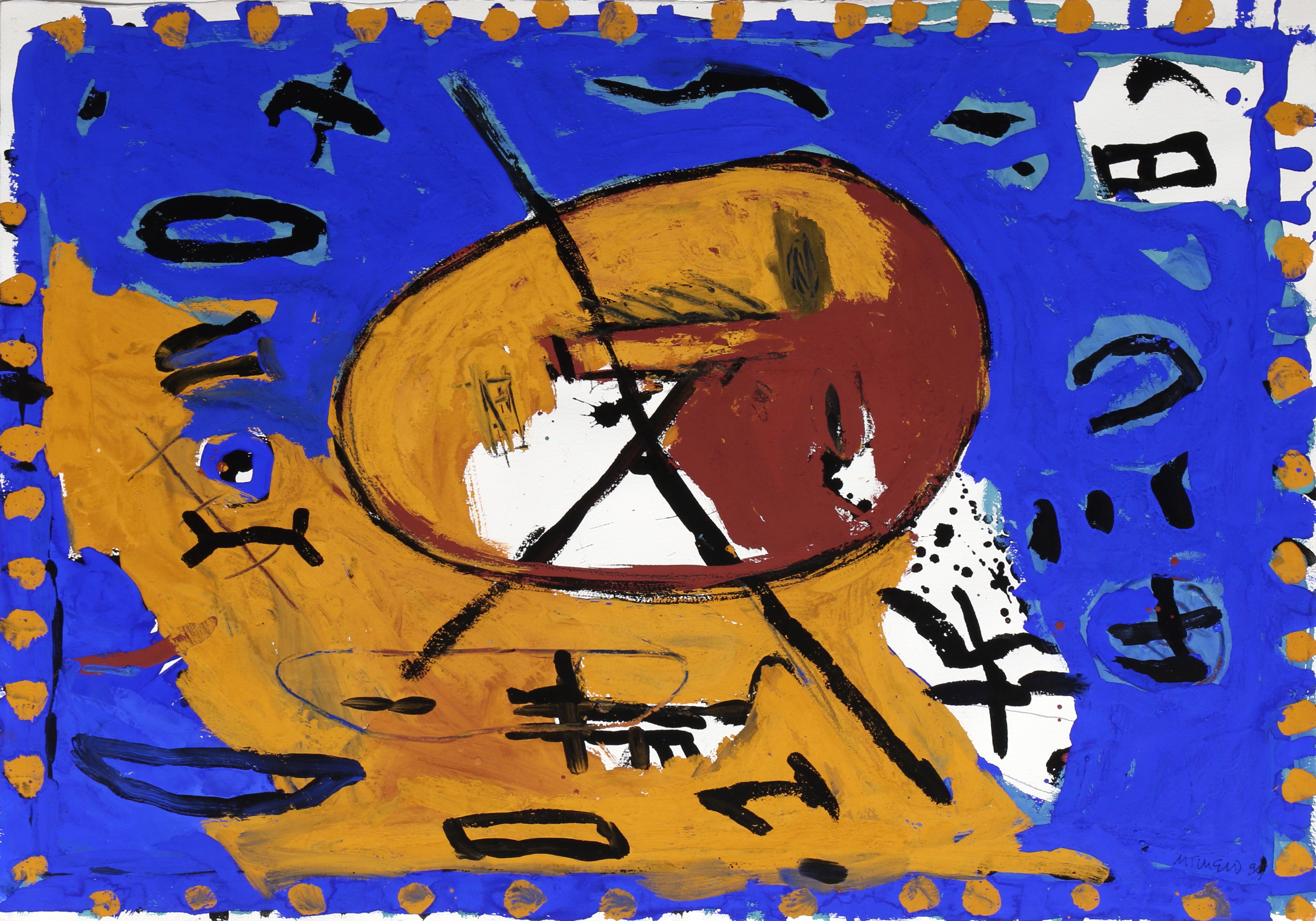 Porträt, Abstraktes Gemälde in Mischtechnik auf Papier von Maria Viecco – Mixed Media Art von Maria Teresa Viecco