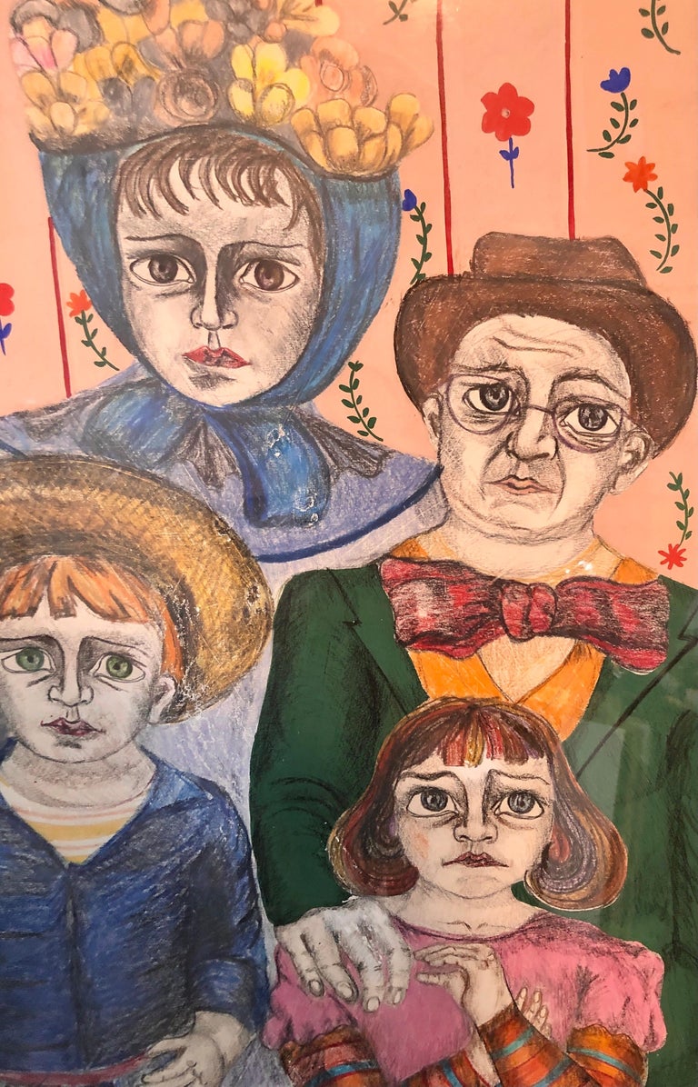 Latin American Folk Art Family Portrait Colombian Naive Painting, Color  Drawing, image size:768x1196
