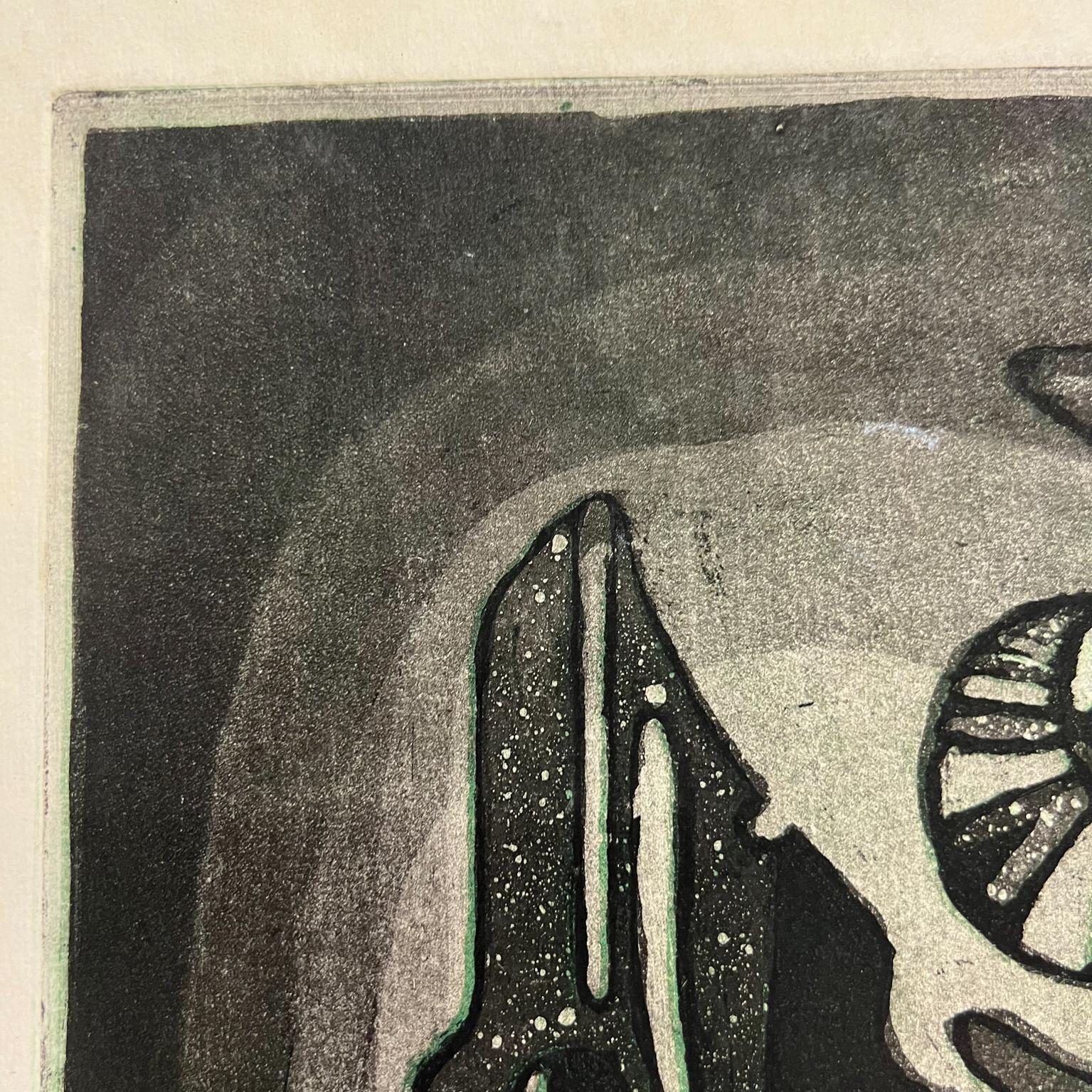 Mid-Century Modern Maria Teresa Vieyra Rincon Original Abstract Art Paper Engraving 6/25 PEZ Fish For Sale