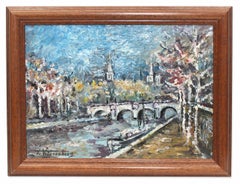 Le Pont Neuf (Paris) - Óleo sobre panel - Firmado y enmarcado