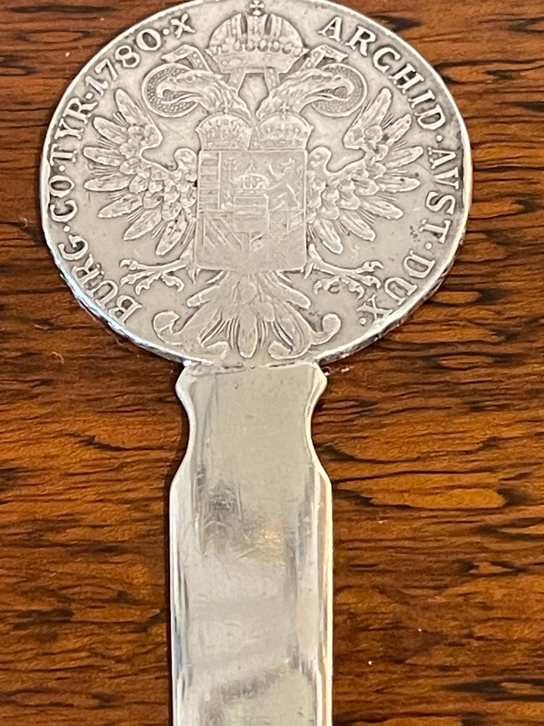 Cast Maria Theresa Austria-Habsburg 1780 Silver Coin Letter Opener  For Sale