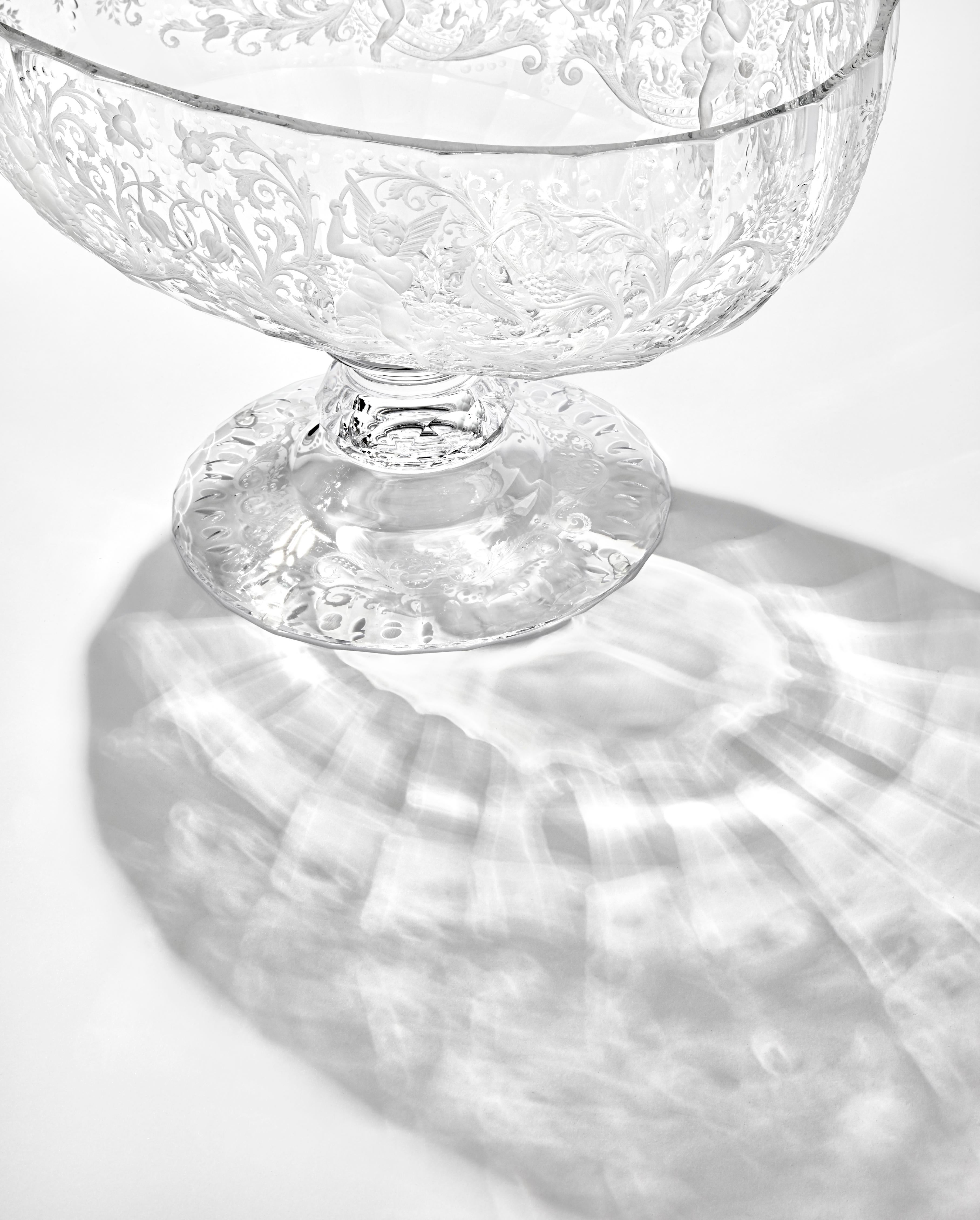Baroque Maria Theresa Clear Bowl Hand Engraved Marie Theresa Motif  For Sale