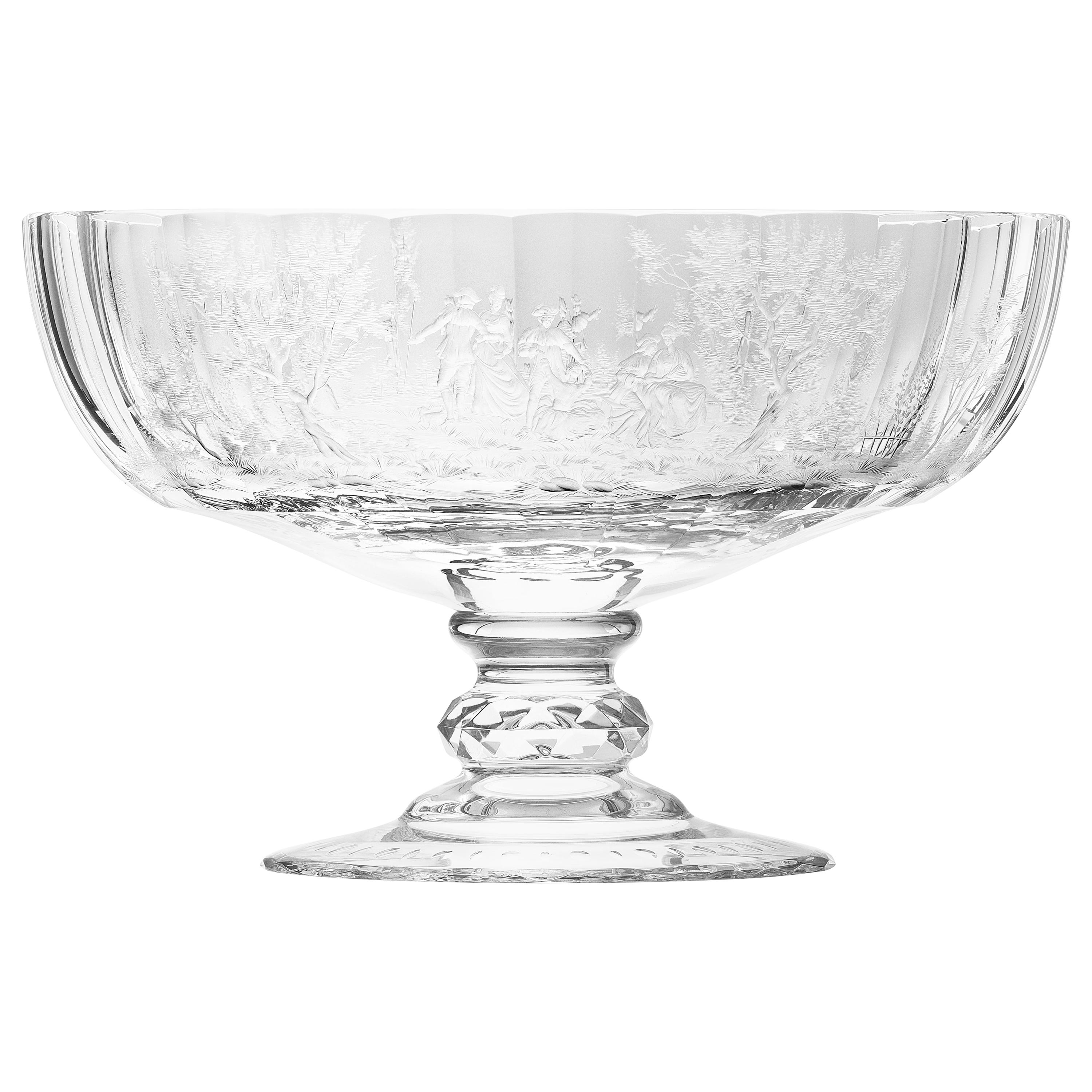 Maria Theresa Bowl Hand Engraved Watteau Motif Clear For Sale