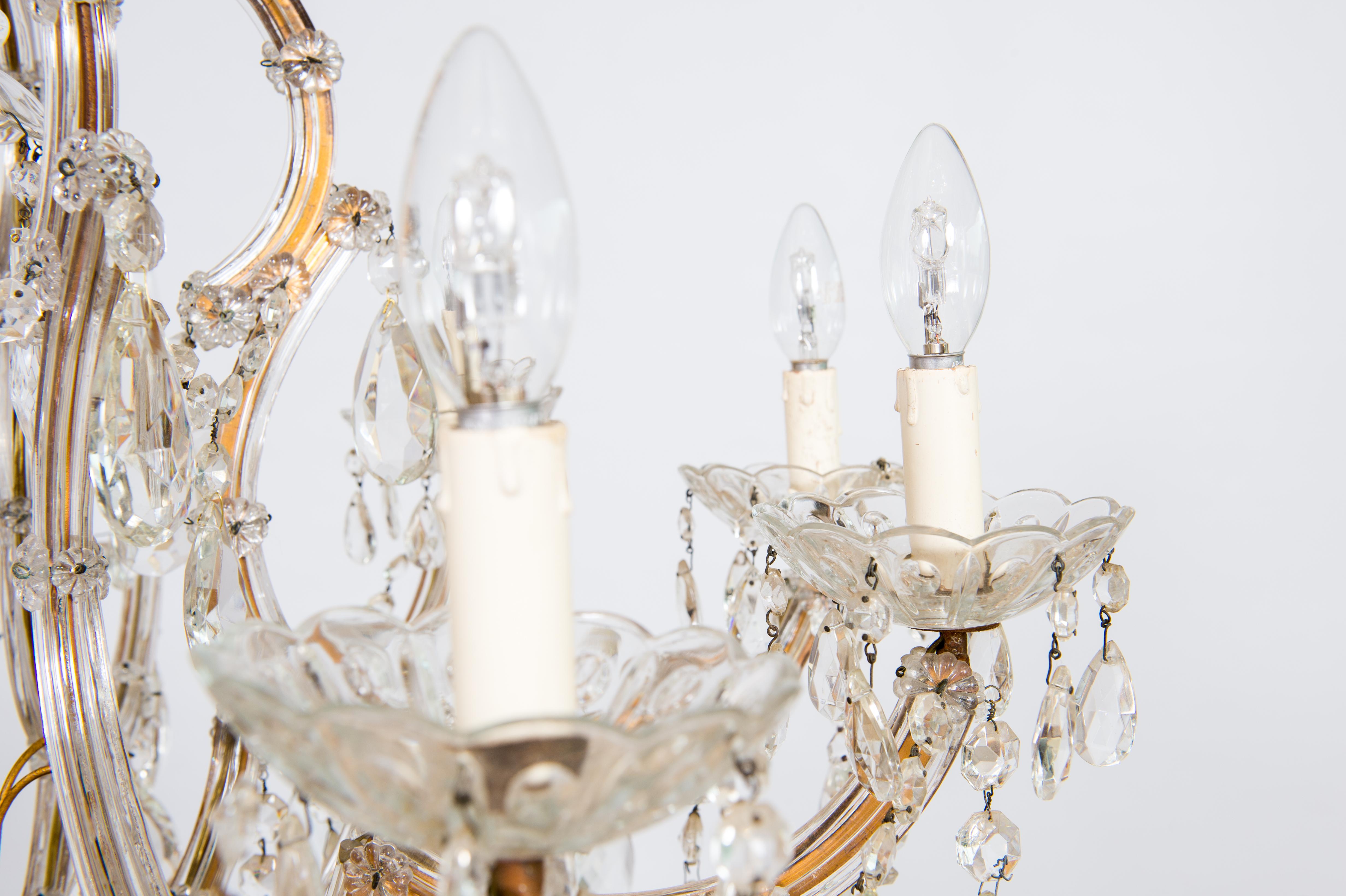 Maria Theresa Chandelier in Transparent Murano Glass, Italy, 1930s For Sale 4