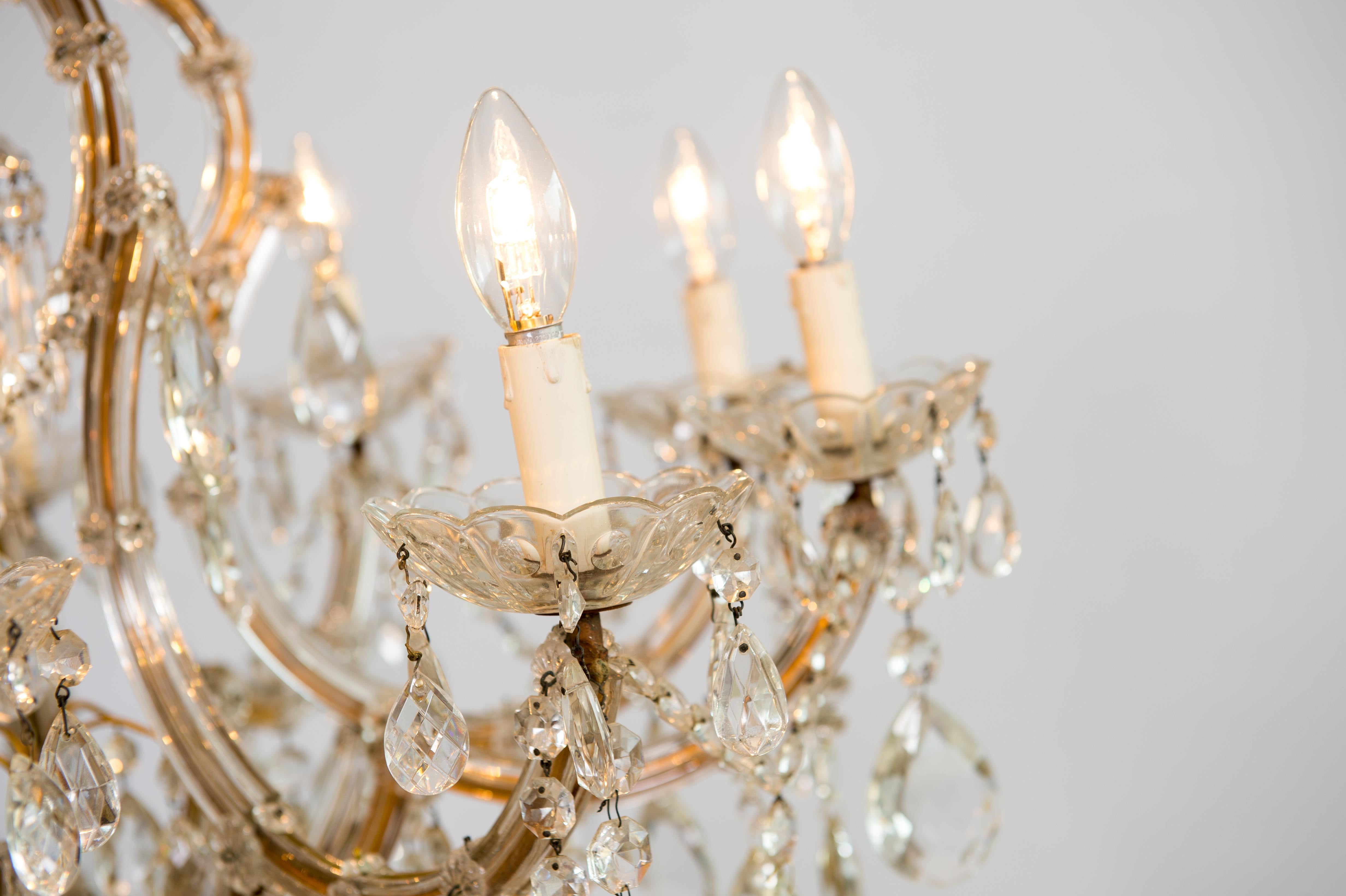 Maria Theresa Chandelier in Transparent Murano Glass, Italy, 1930s For Sale 8