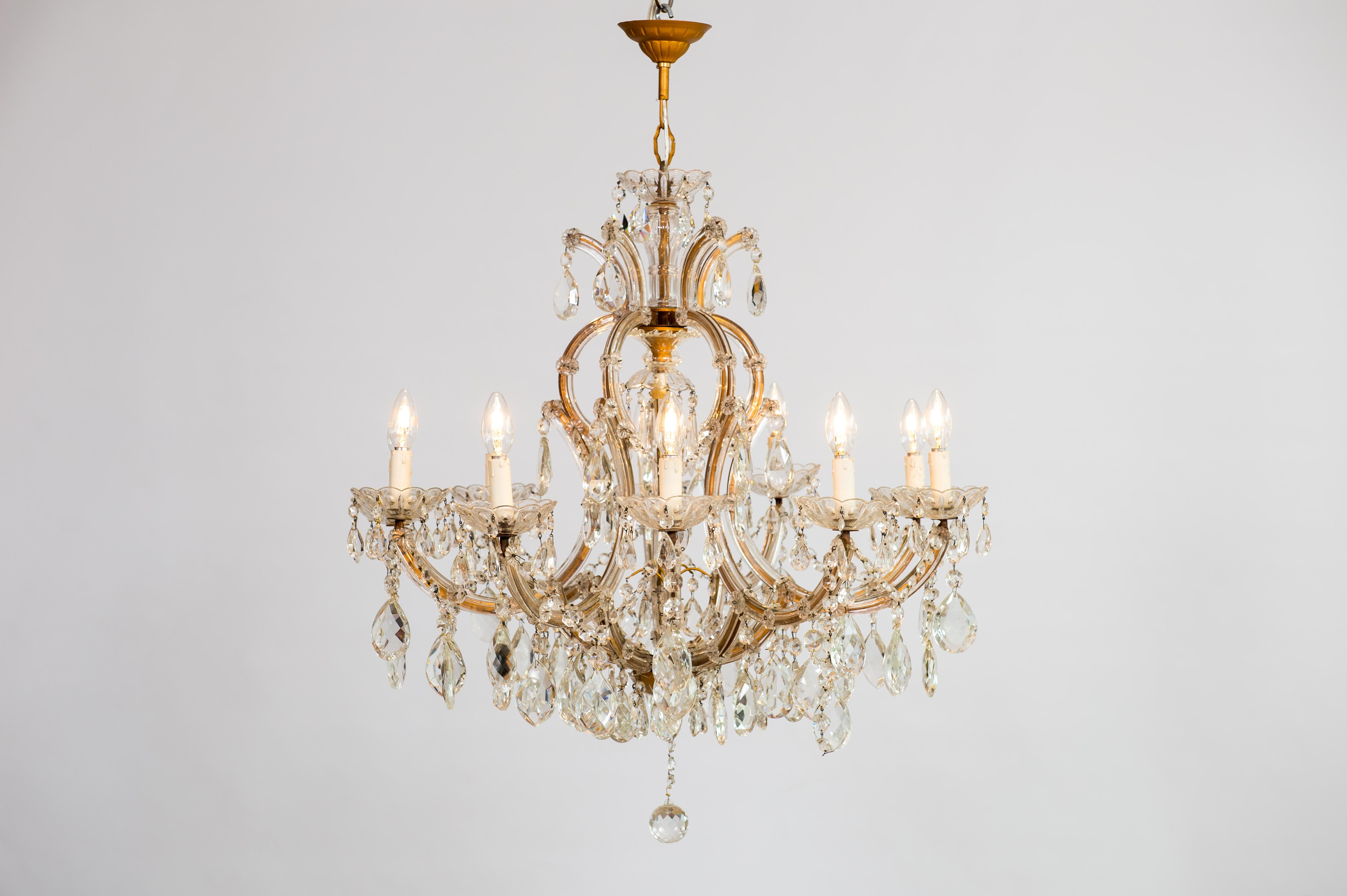 Maria Theresa Chandelier in Transparent Murano Glass, Italy, 1930s For Sale 11
