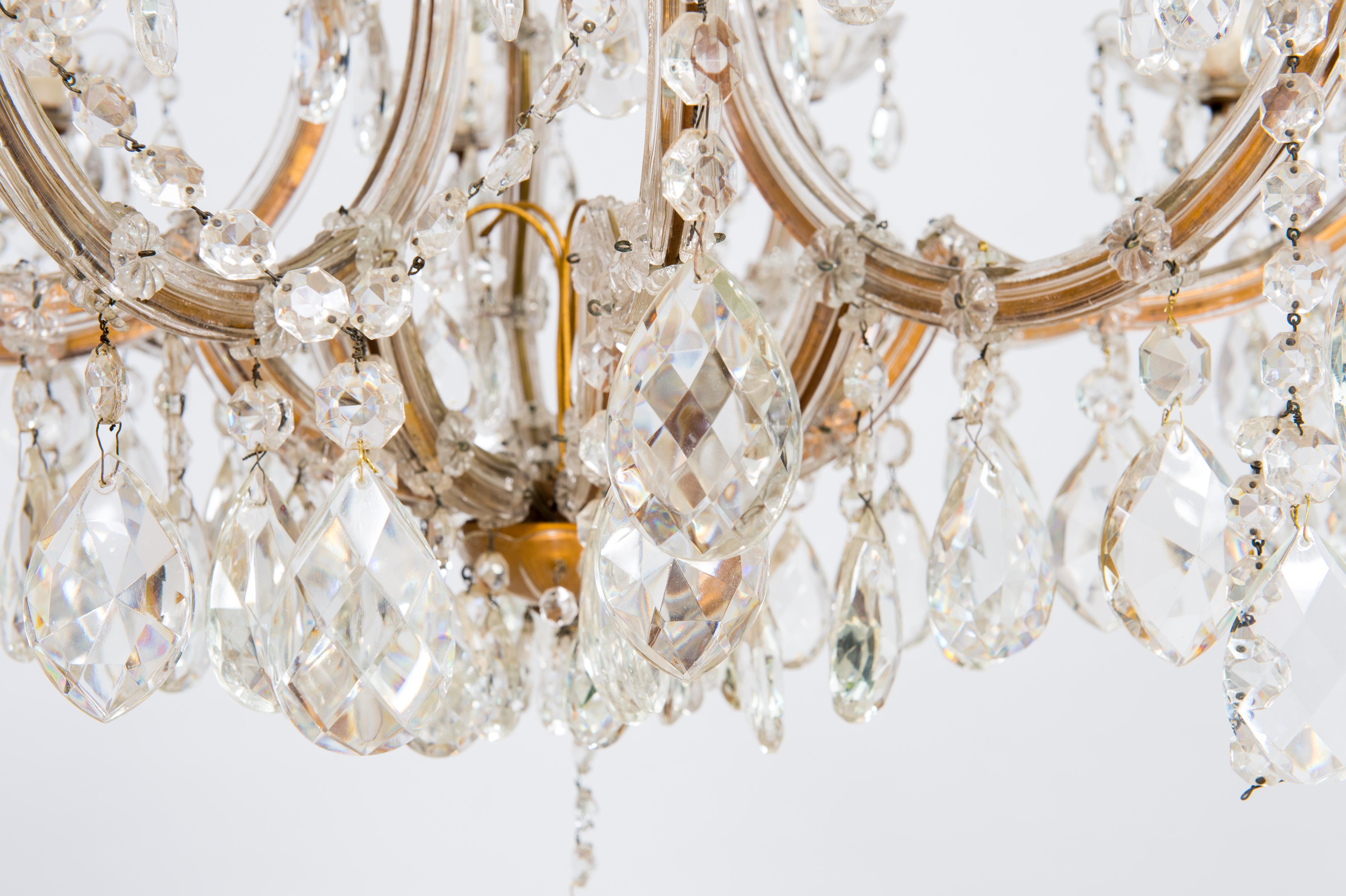 Mid-Century Modern Maria Theresa Chandelier in Transparent Murano Glass, Italy, 1930s For Sale