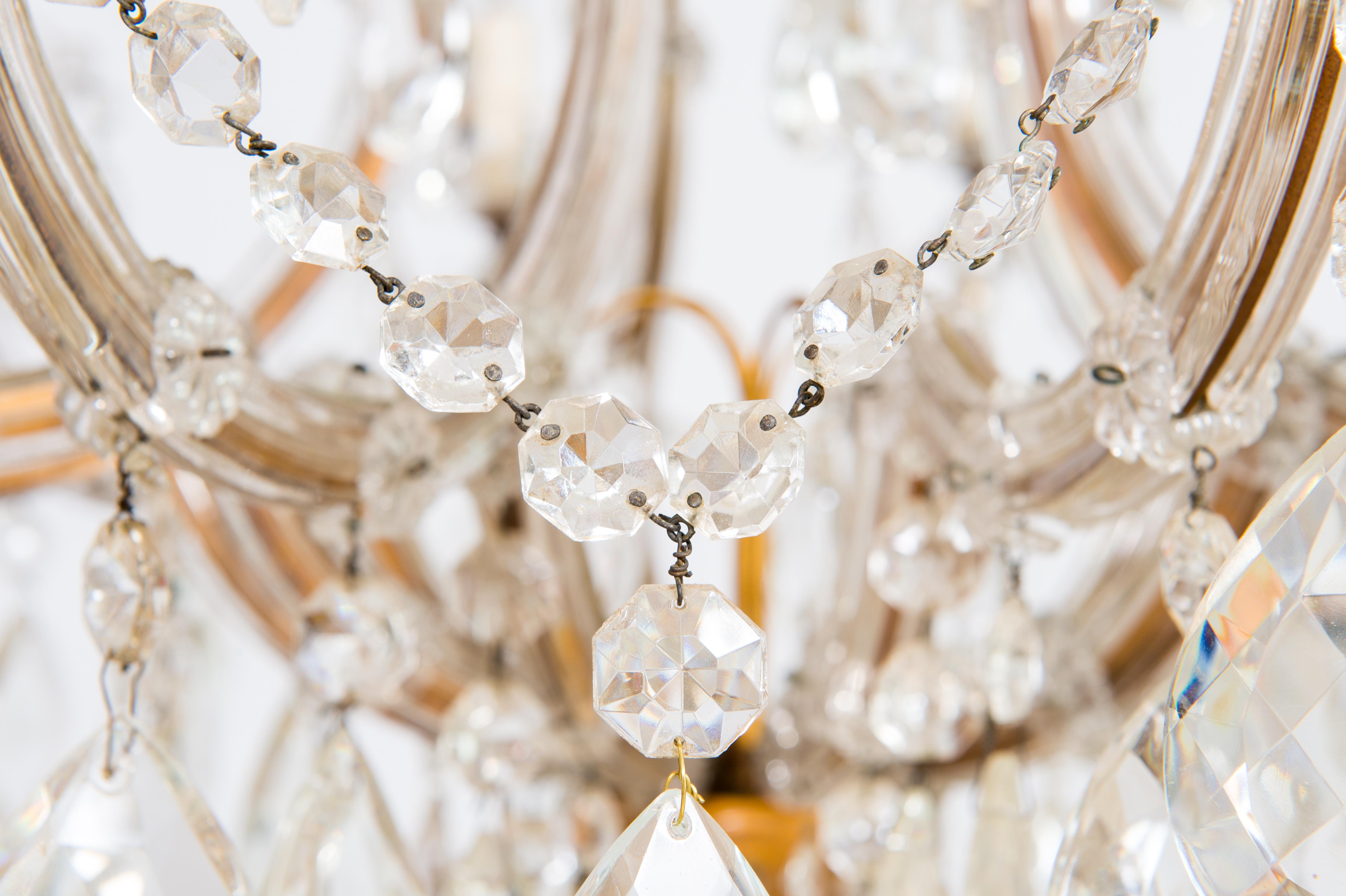 Italian Maria Theresa Chandelier in Transparent Murano Glass, Italy, 1930s For Sale