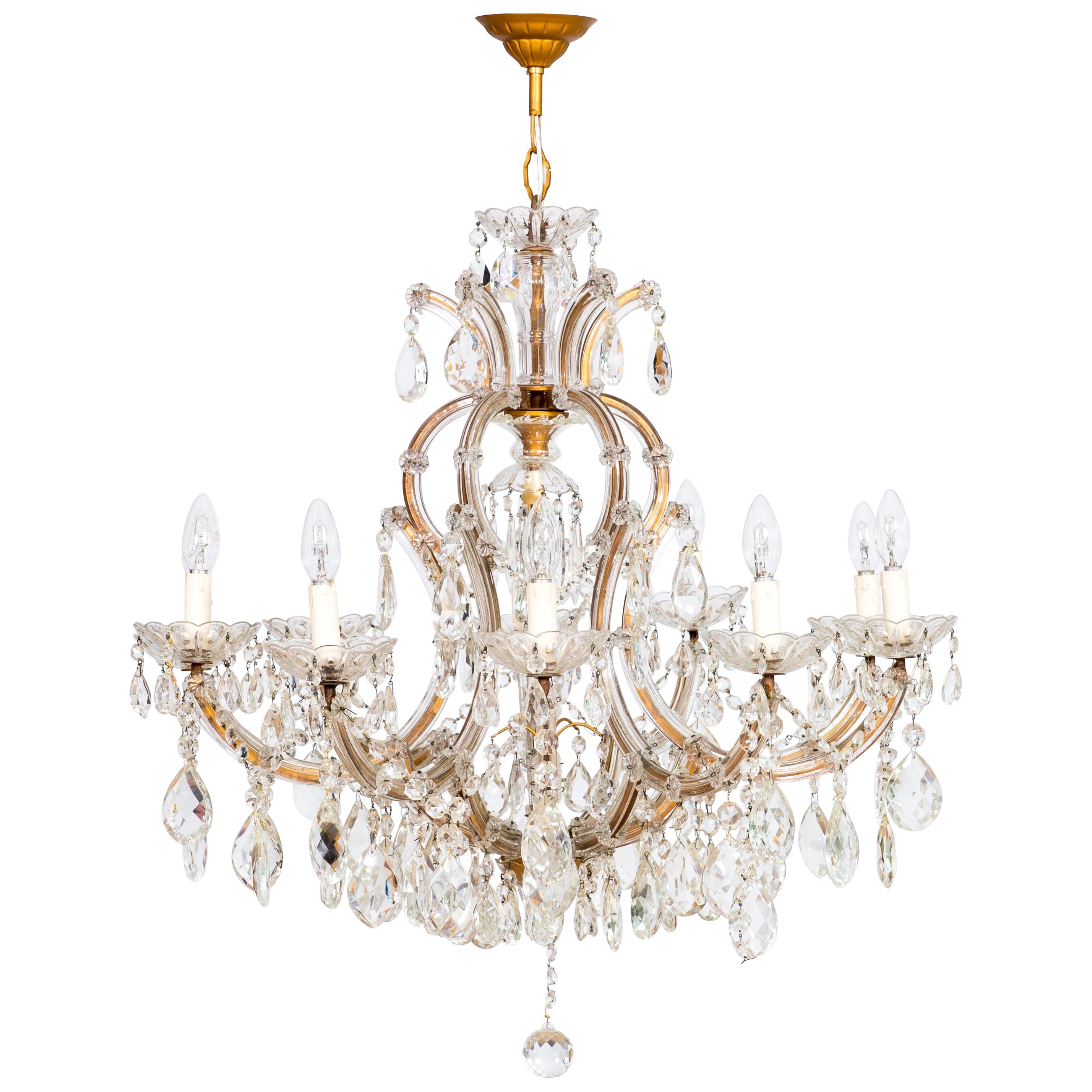 Maria Theresa Chandelier in Transparent Murano Glass, Italy, 1930s For Sale