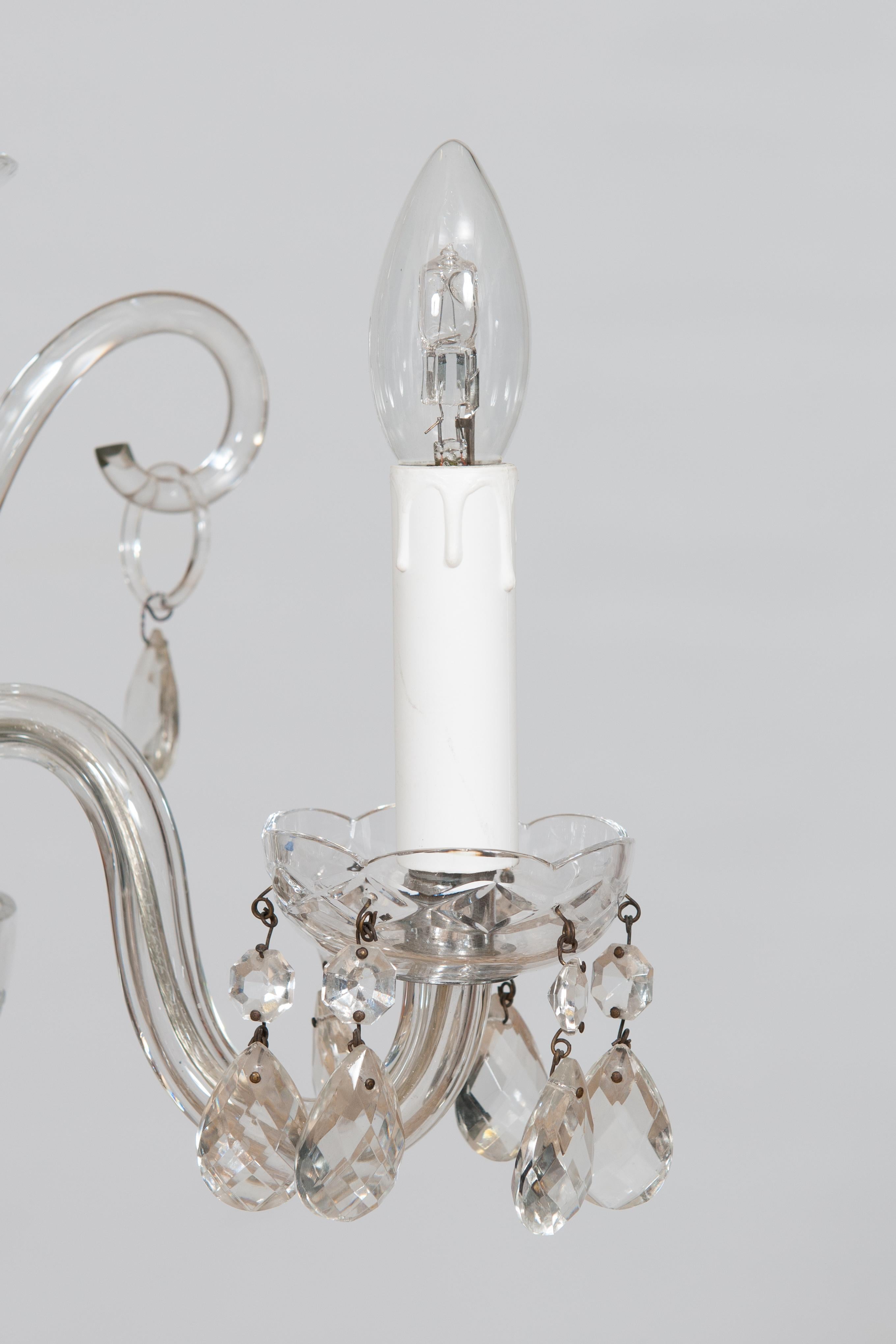 Italian Maria Theresa Chandelier in Transparent Shiny Murano Glass 1980s Venice Italy  For Sale