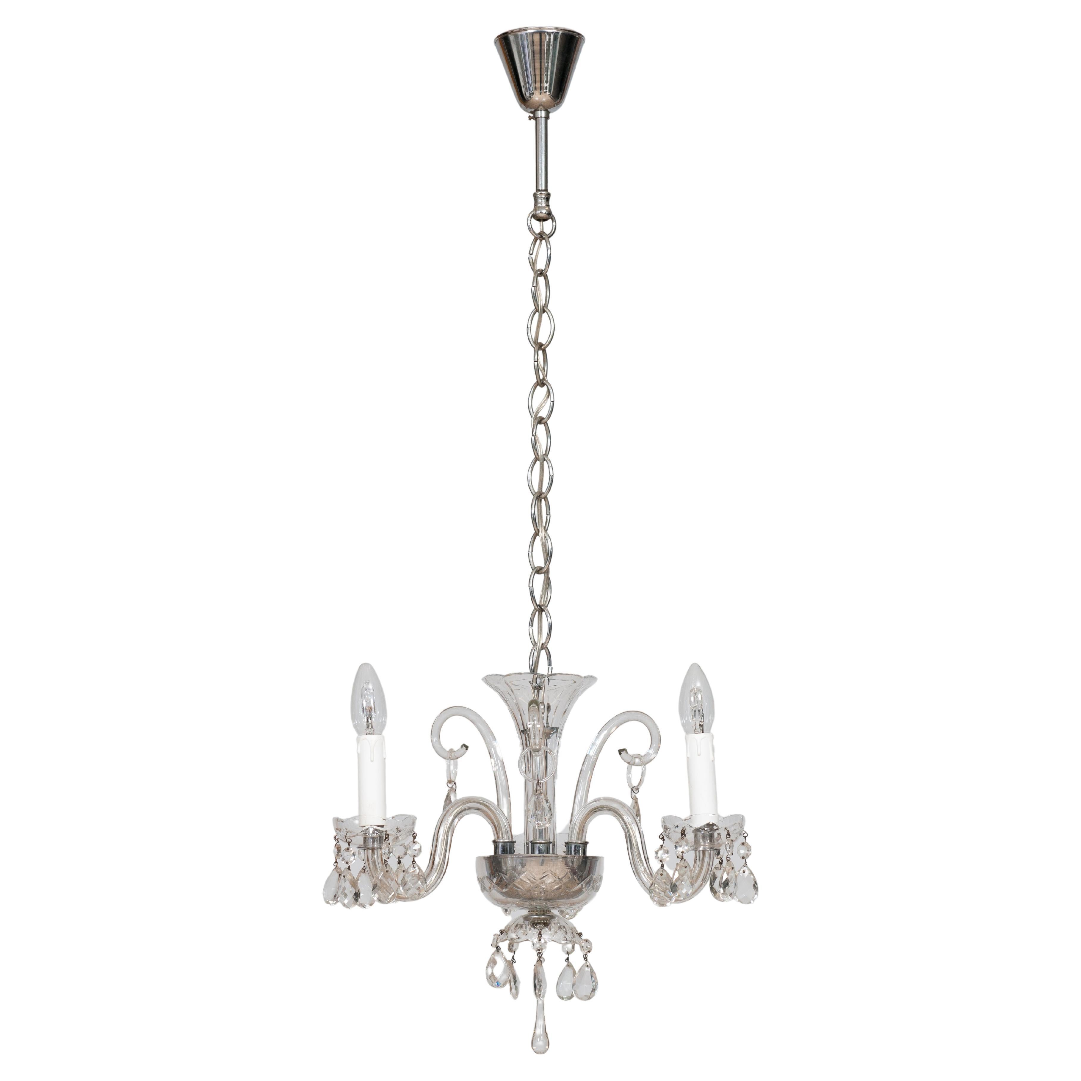 Maria Theresa Chandelier in Transparent Shiny Murano Glass 1980s Venice Italy  For Sale