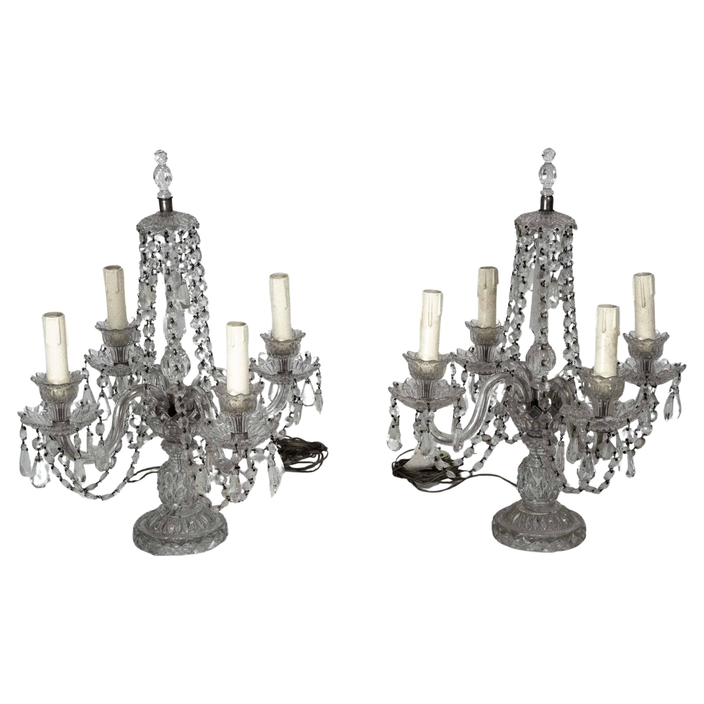 Maria Theresa Crystal Candelabra Table Lamps. Set of two. Italy 1940s For Sale