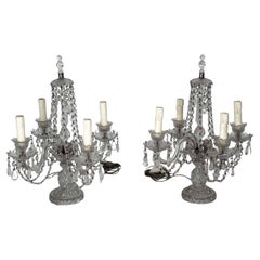 Maria Theresa Crystal Candelabra Table Lamps. Set of two. Italy 1940s