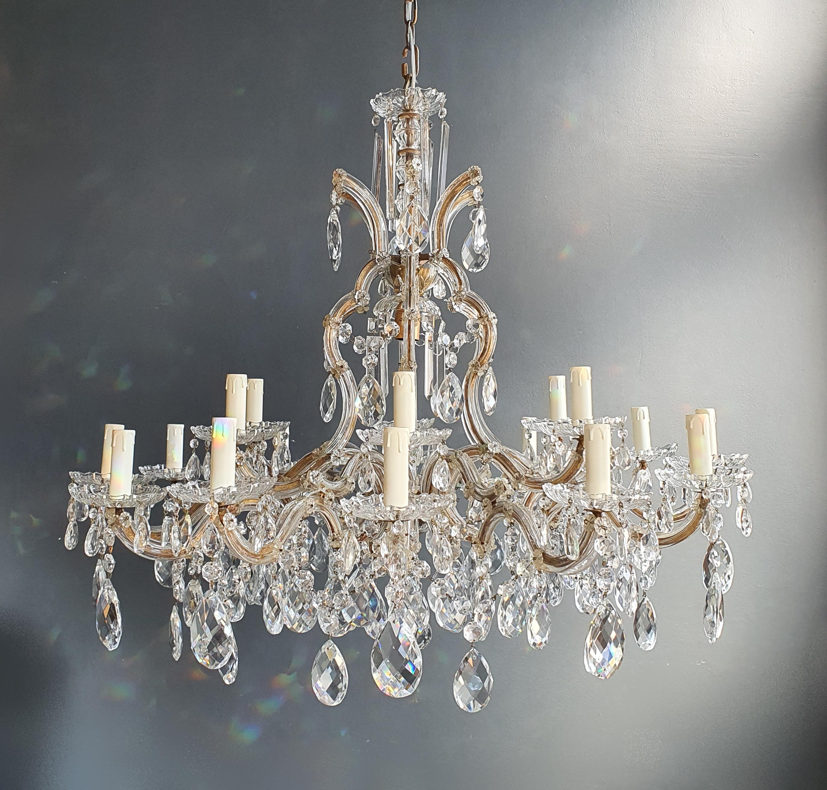 The frame is fully dressed all-over with glass. Cut crystal drops of different dimensions and shapes are hanging all-over the octagonal button chains, all around the chandelier.

Measures: Total height 150 cm, height without chain 85 cm, diameter