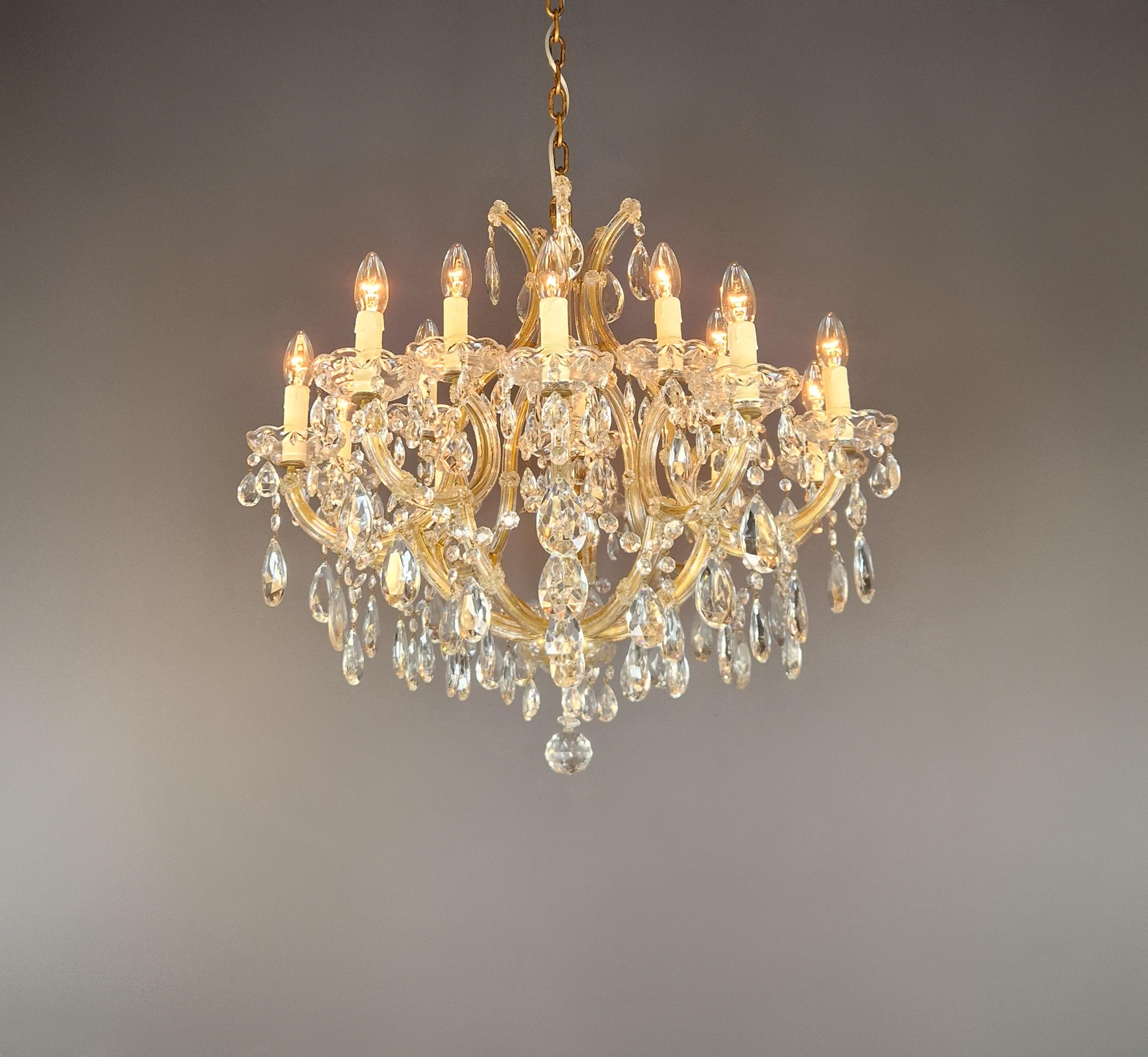 italien Plafonnier ancien lustre en cristal Art Nouveau Maria Theresia en vente