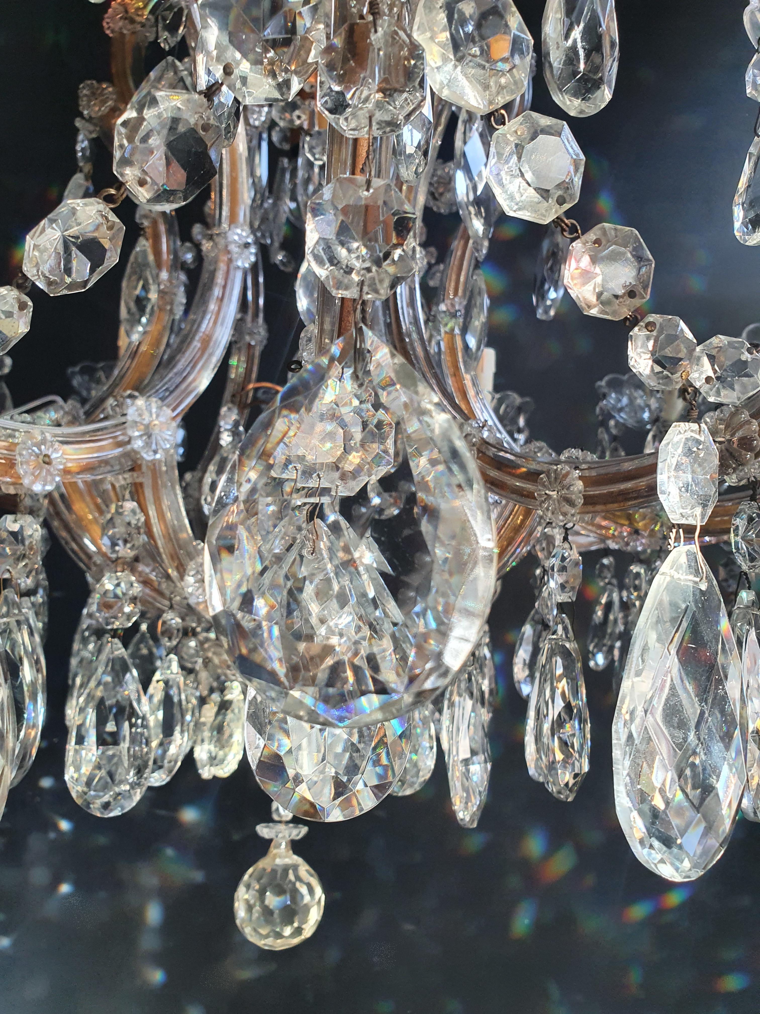 Hand-Knotted Maria Theresa Clear Crystal Chandelier Antique Ceiling Luster Glass White