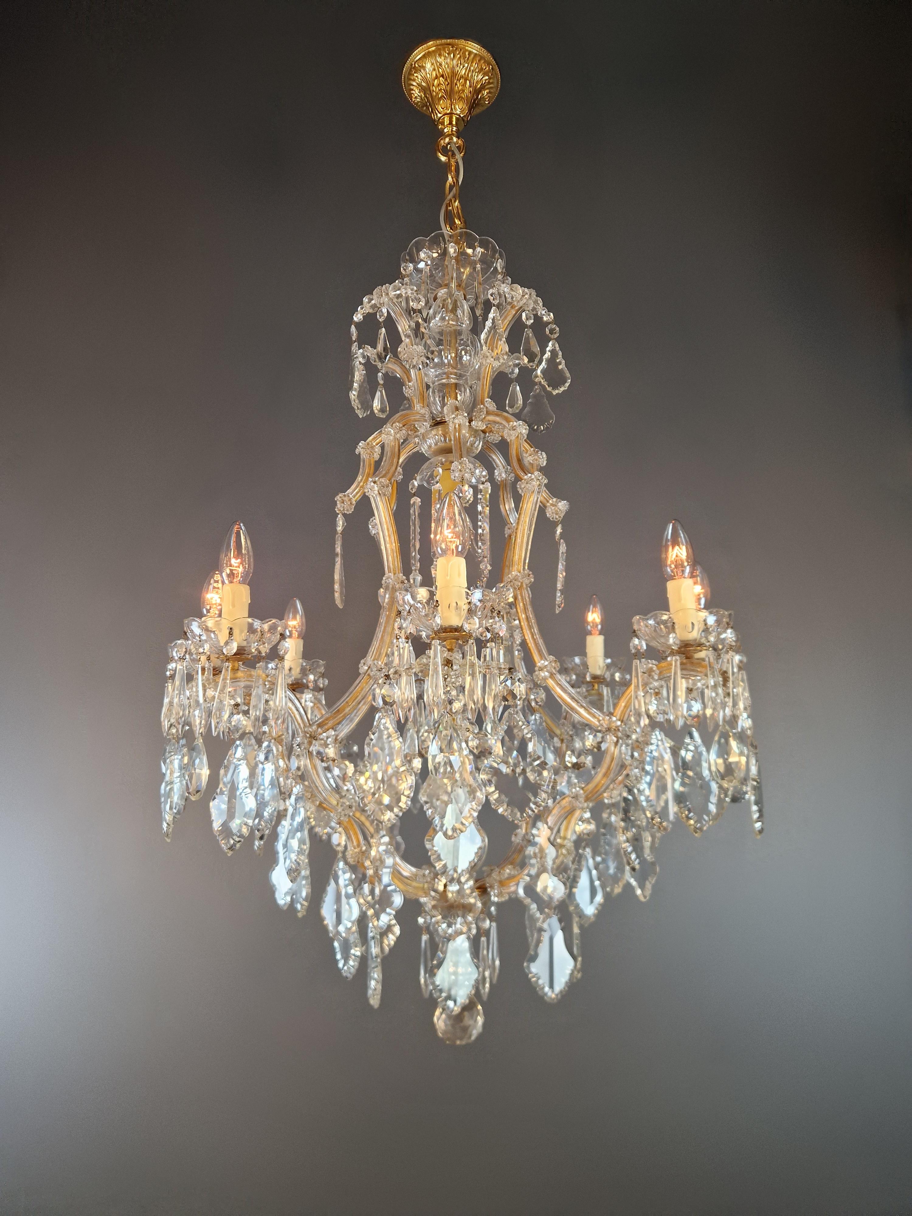 Art nouveau Plafonnier ancien en cristal Lustre Art Nouveau tchèque en vente
