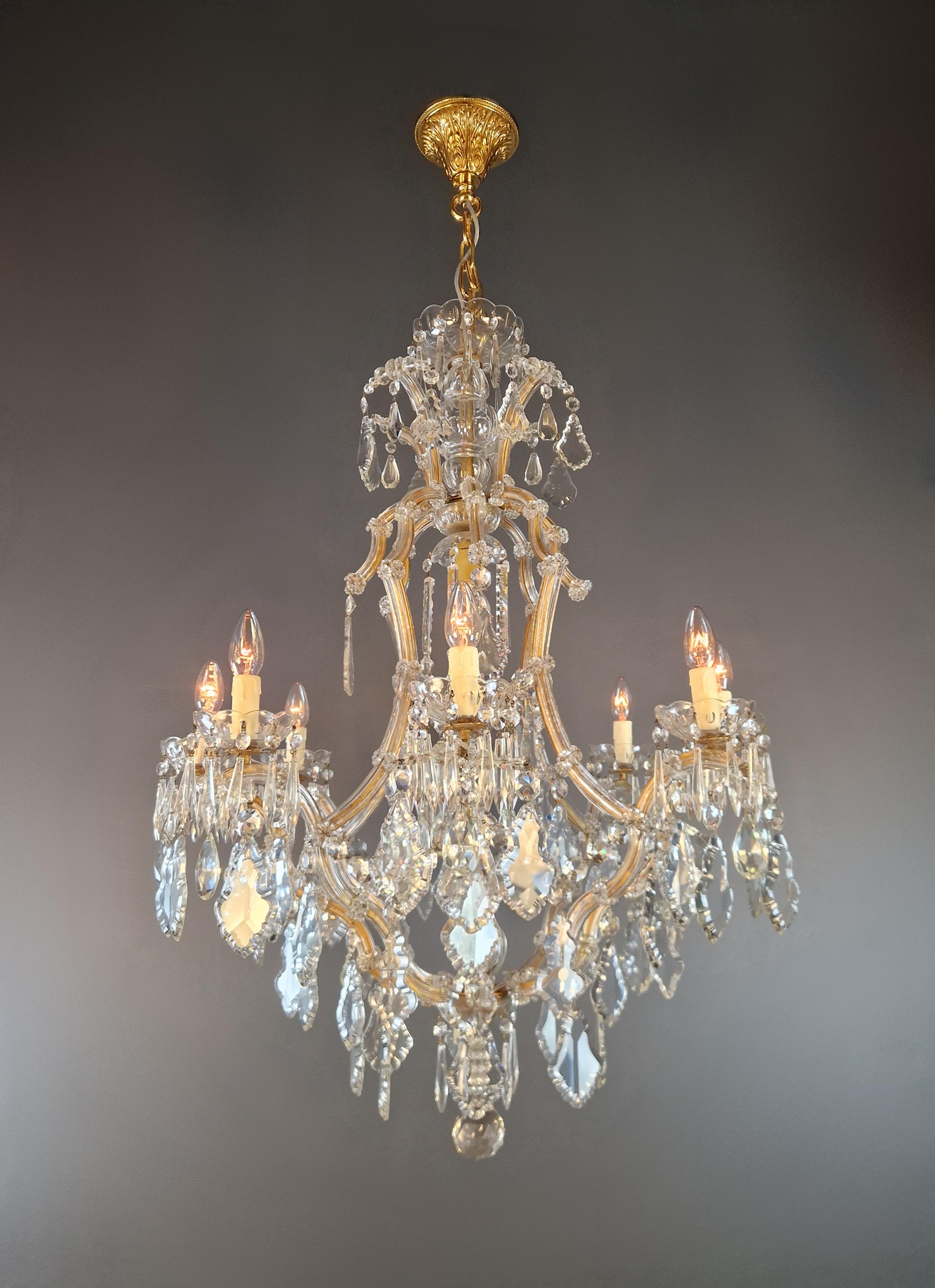 italien Plafonnier ancien en cristal Lustre Art Nouveau tchèque en vente