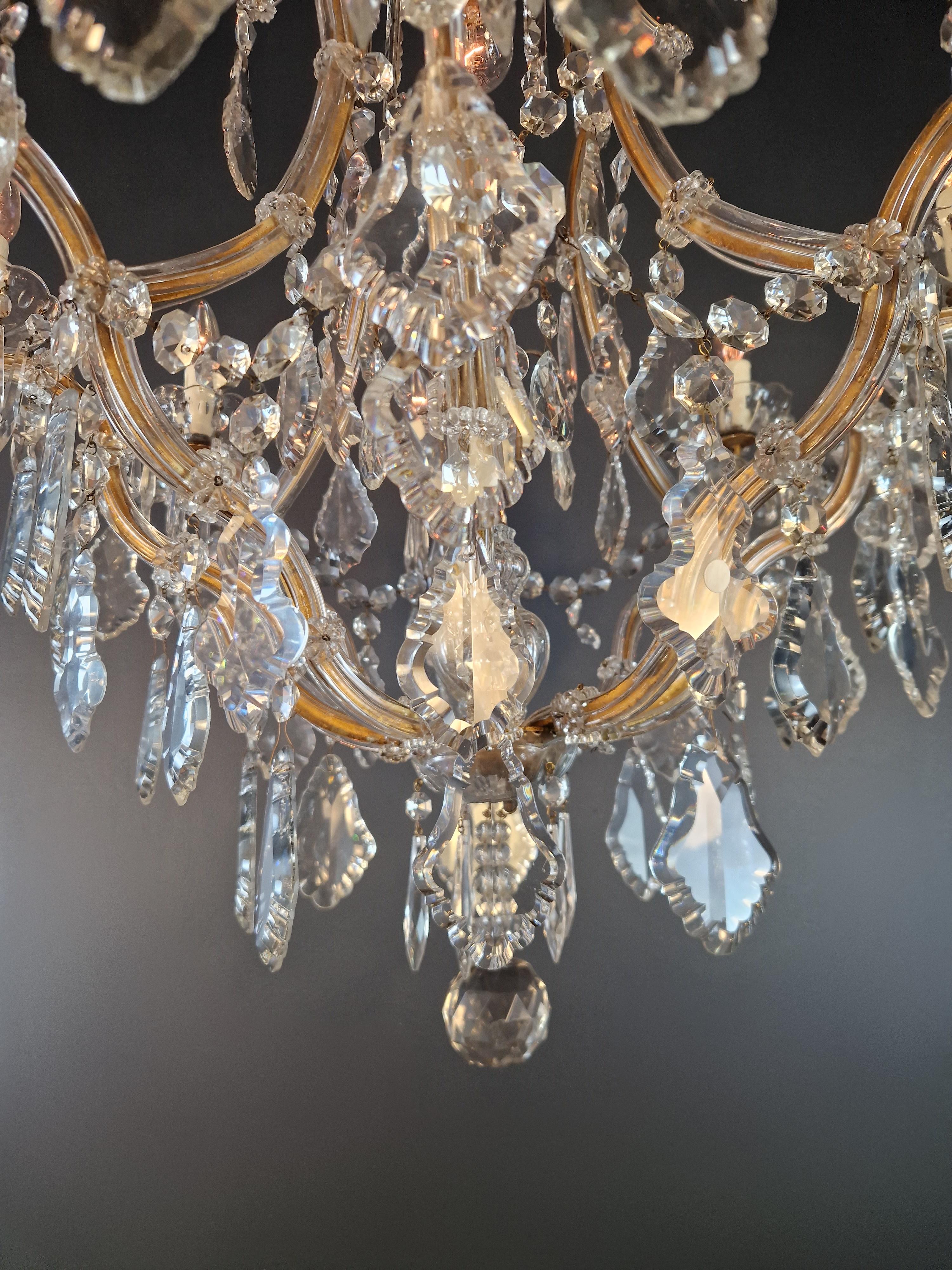 Laiton Plafonnier ancien en cristal Lustre Art Nouveau tchèque en vente