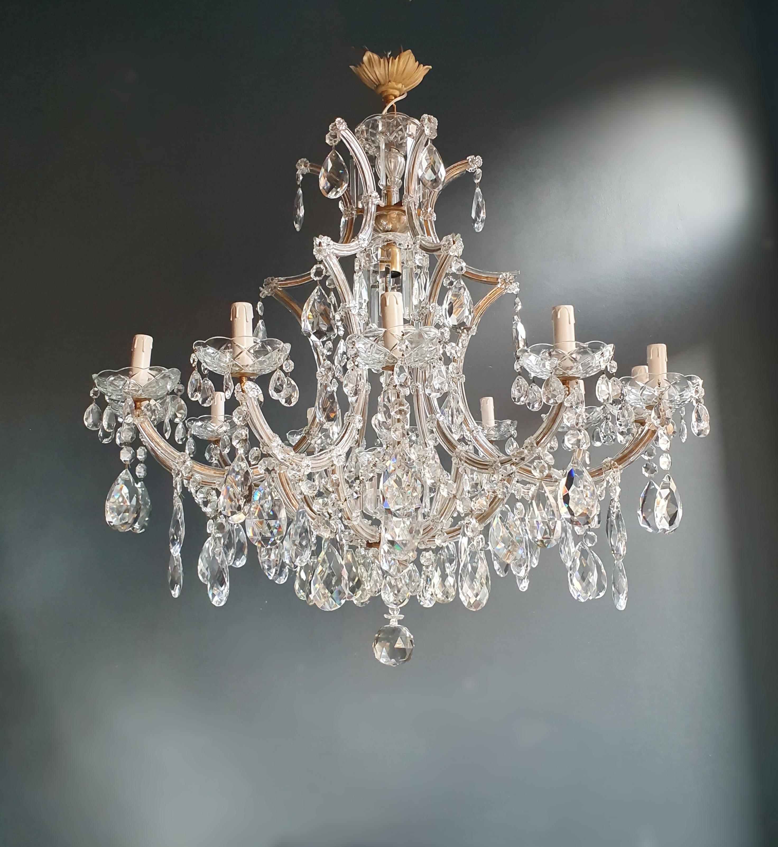 The frame is fully dressed all-over with glass. Cut crystal drops of different dimensions and shapes are hanging all-over the octagonal button chains, all around the chandelier.

Measures: Total height 150 cm, height without chain 95 cm, diameter