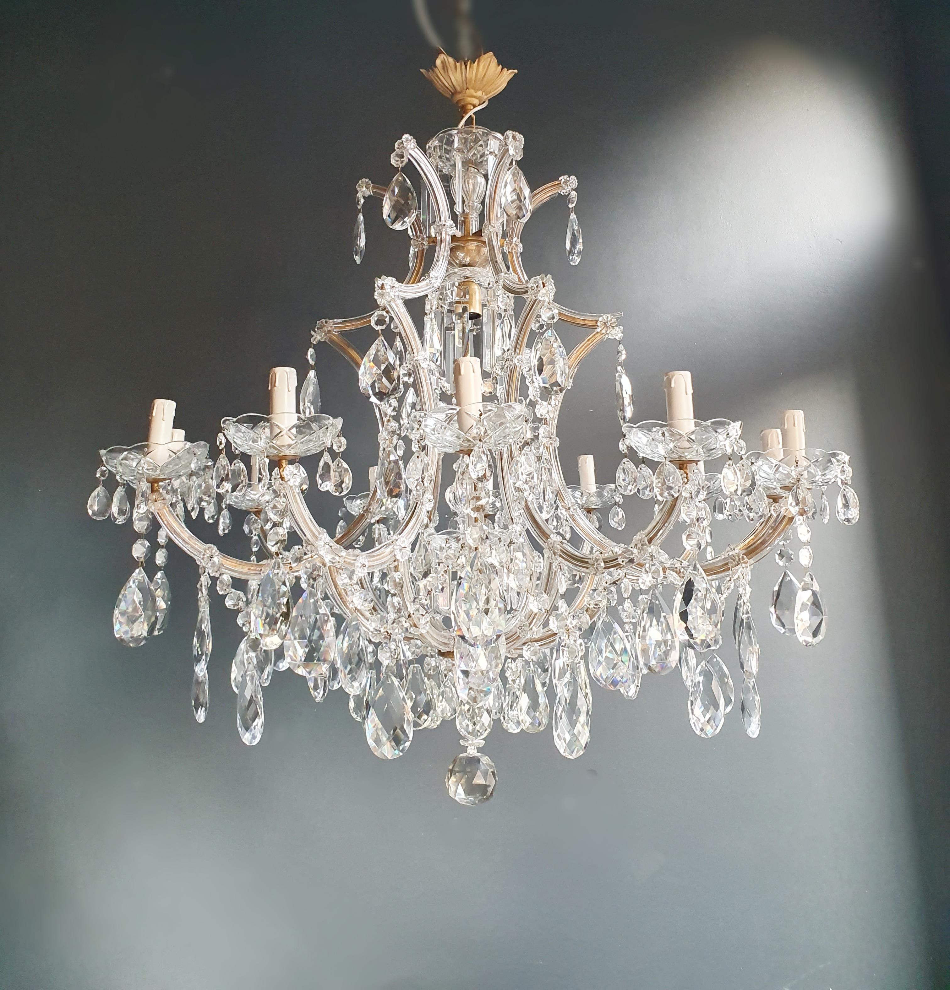 Brass Maria Theresa Crystal Chandelier Antique Ceiling Lamp Lustre Art Nouveau