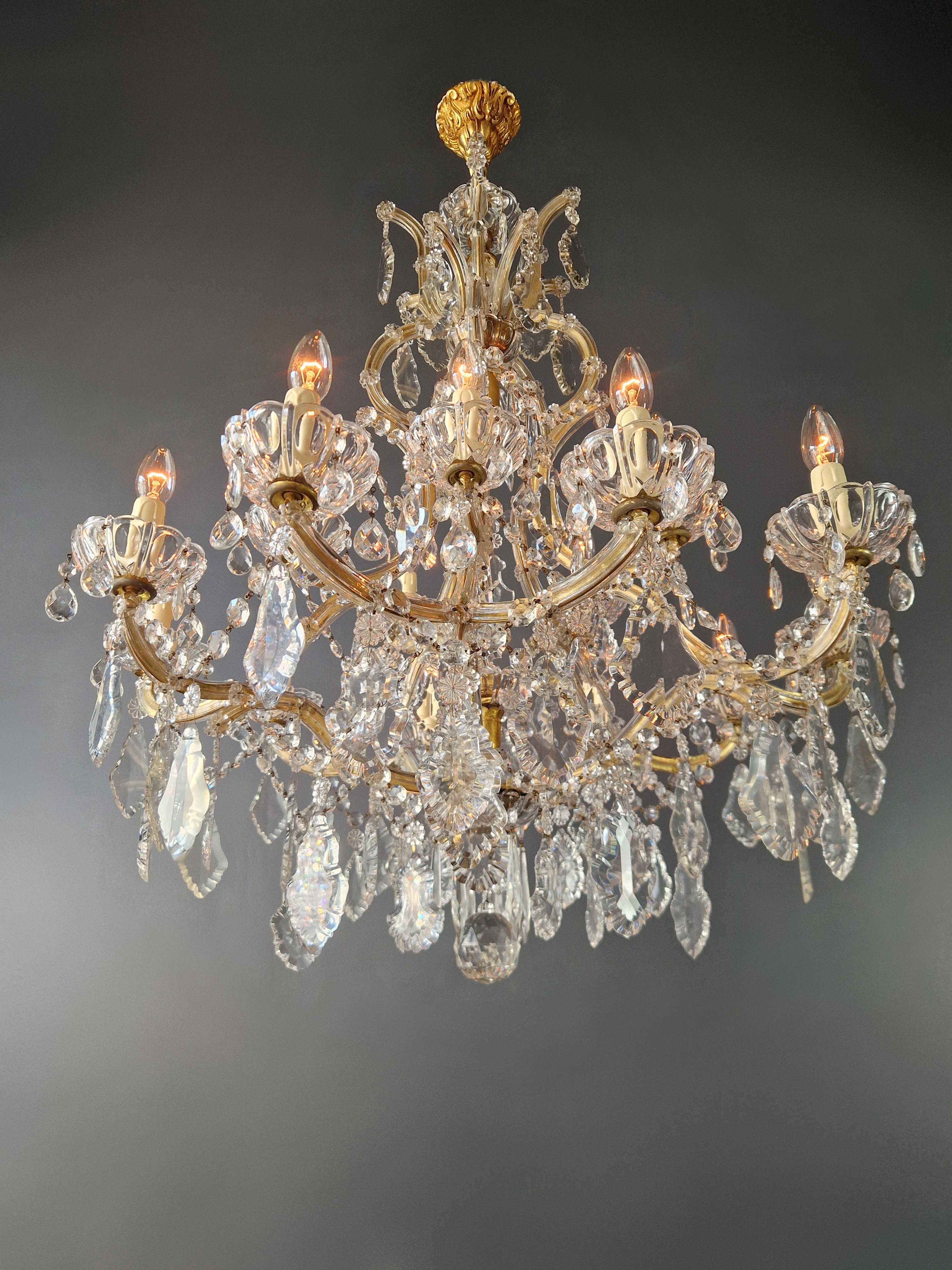 Laiton Plafonnier ancien en cristal Lustre Art Nouveau Marie-Thérèse en vente