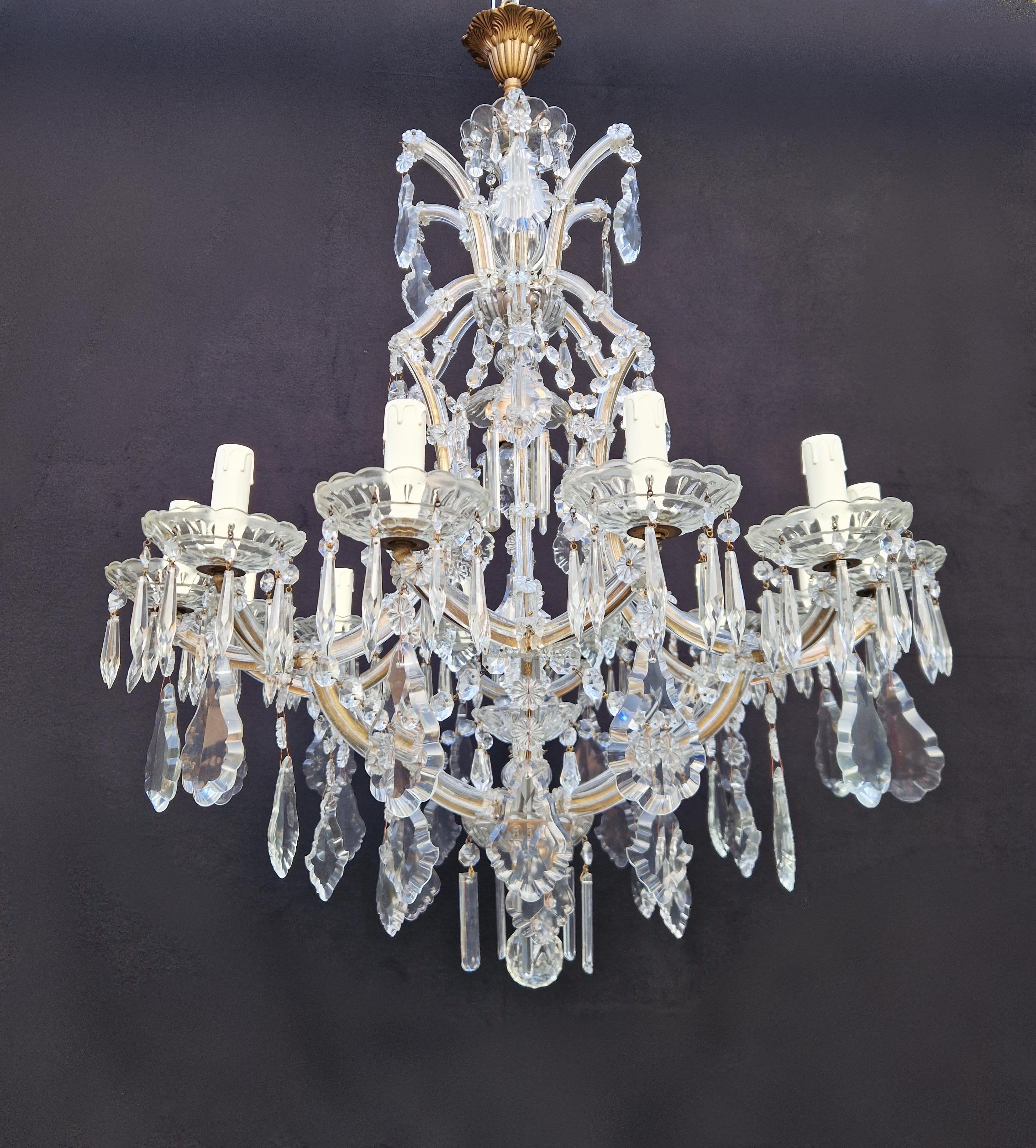 Brass Maria Theresa Crystal Chandelier Antique Classic Clear Glass For Sale