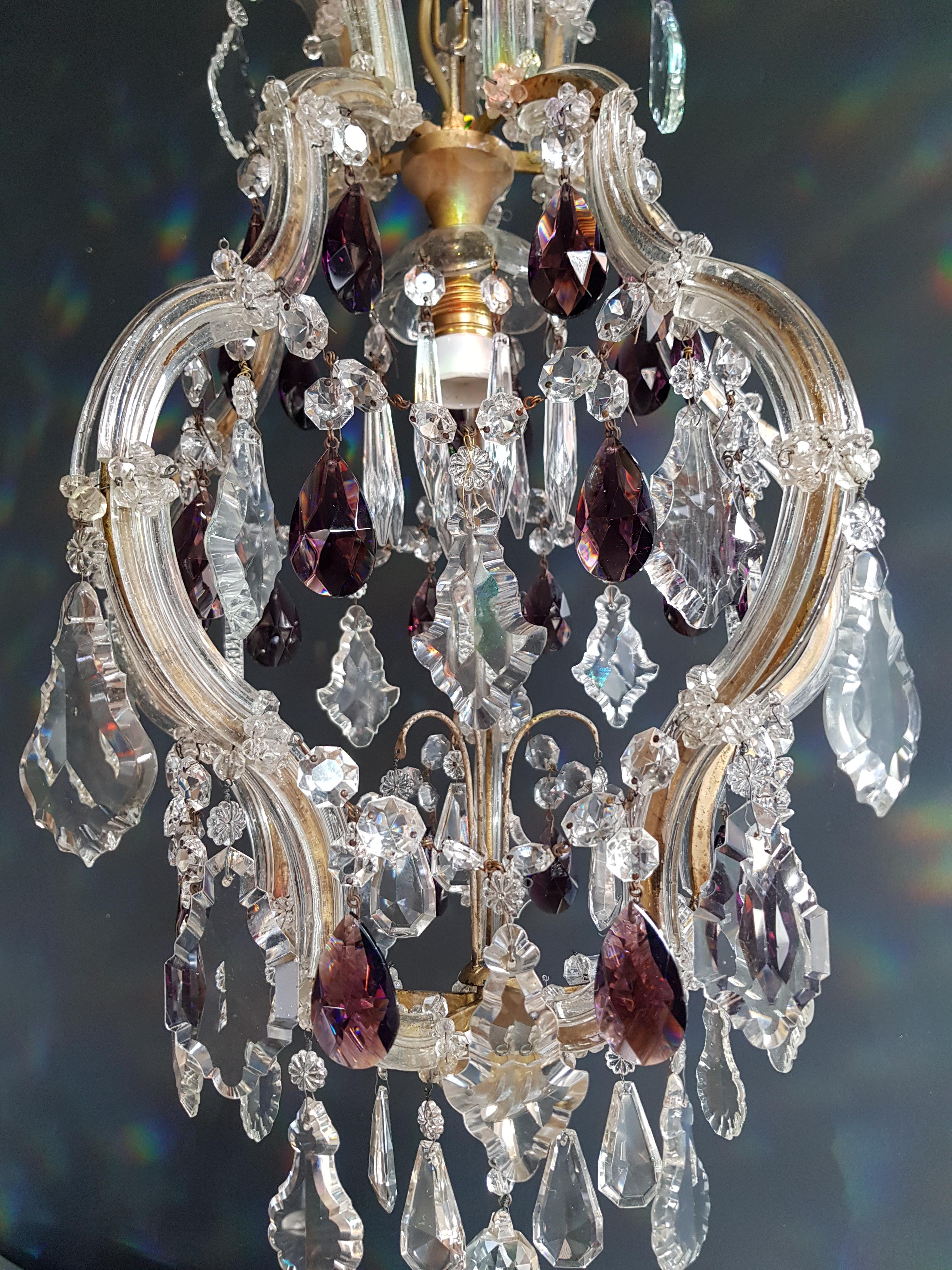 European Maria Theresa Crystal Purple Chandelier Antique Ceiling Lamp Lustre Art Nouveau For Sale