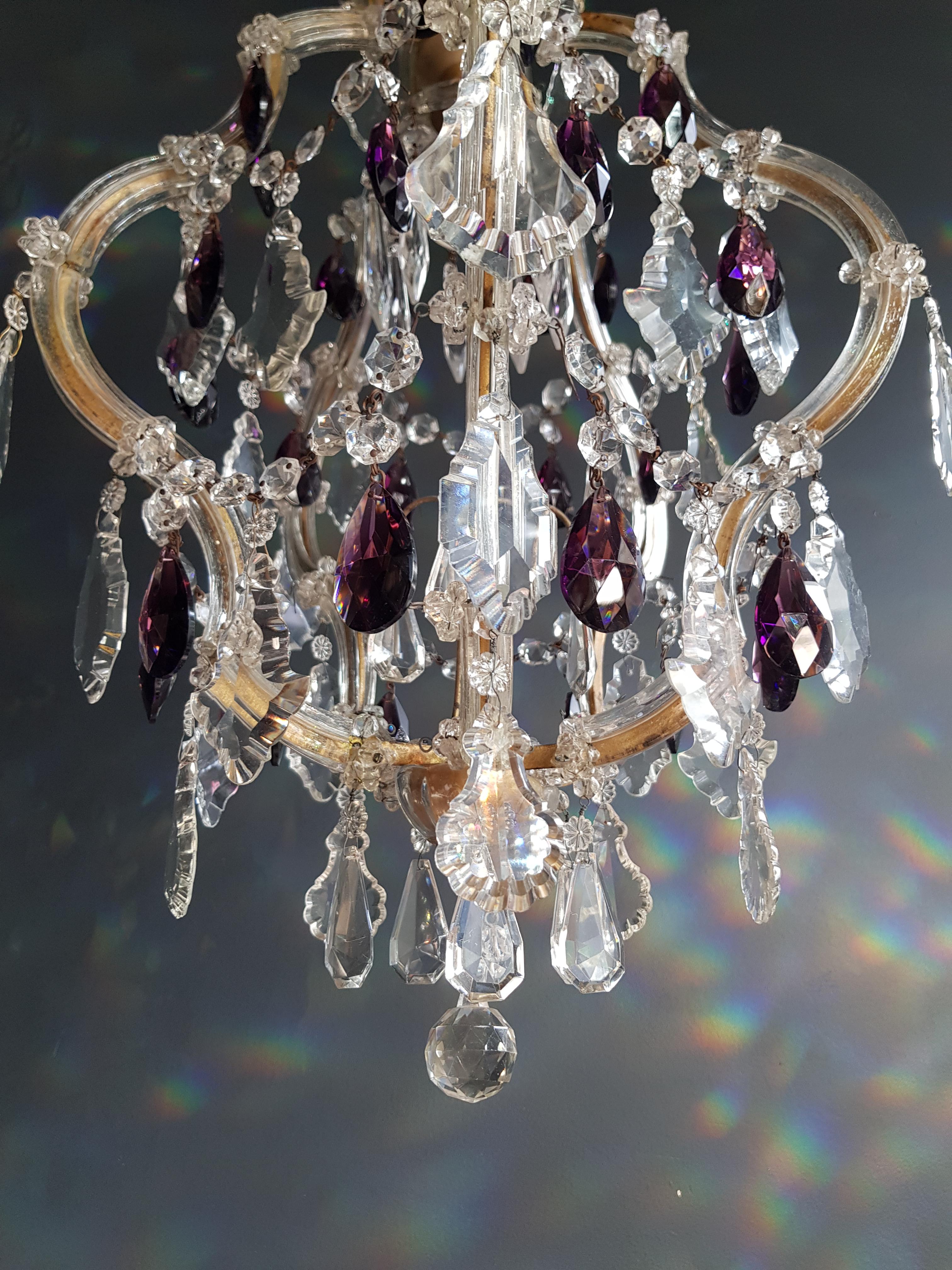 Hand-Knotted Maria Theresa Crystal Purple Chandelier Antique Ceiling Lamp Lustre Art Nouveau For Sale