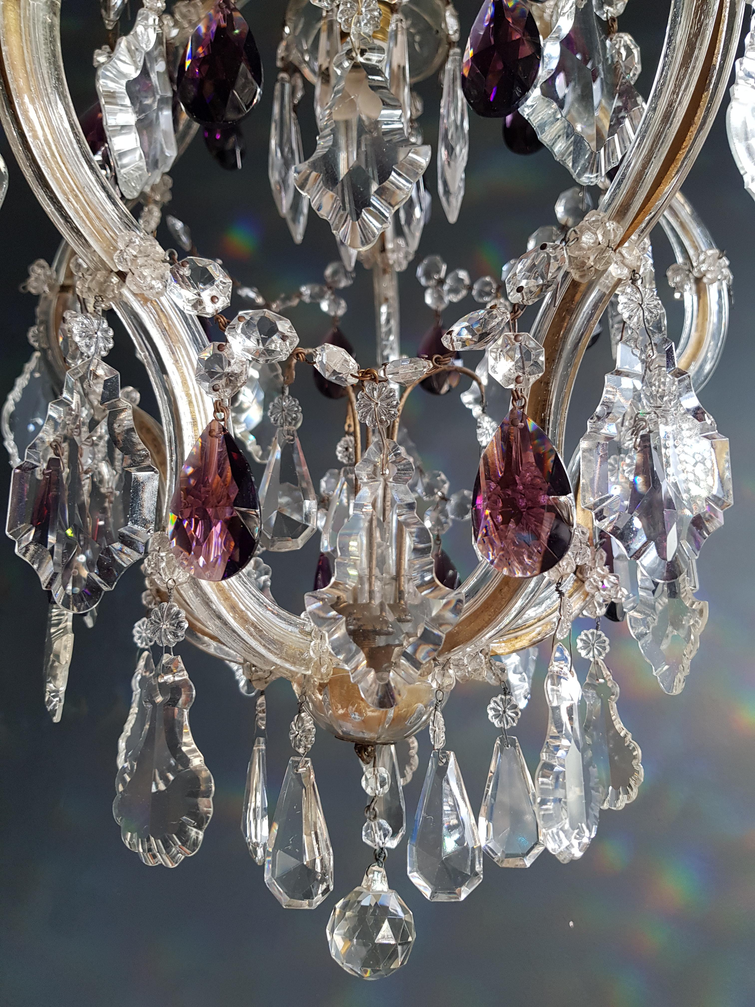 Glass Maria Theresa Crystal Purple Chandelier Antique Ceiling Lamp Lustre Art Nouveau For Sale