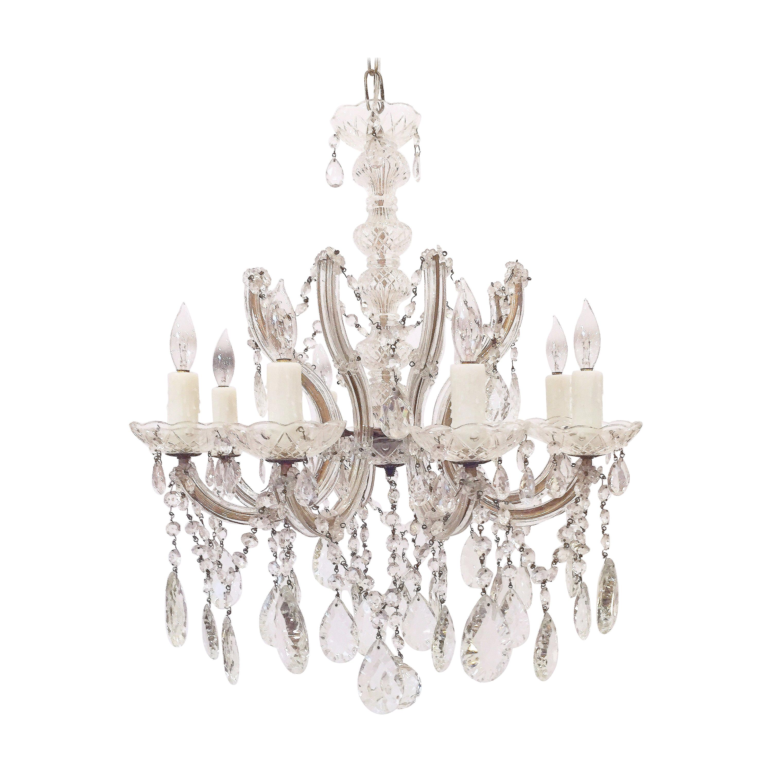 Maria Theresa Eight-Light Crystal Drop Chandelier from Italy For Sale