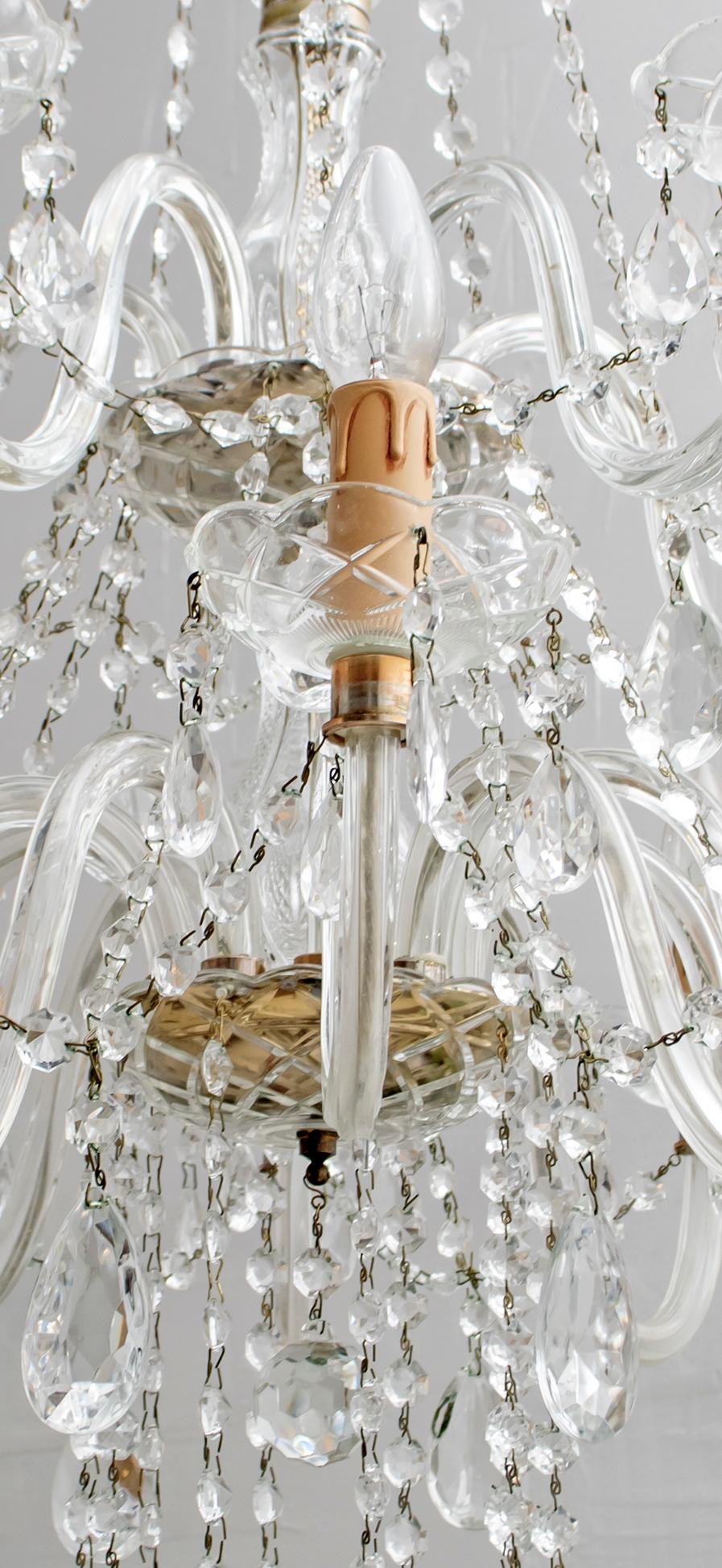 Lustre italien en cristal de style mi-siècle moderne Marie-Thérèse à 15 lumières, années 1950 en vente 4
